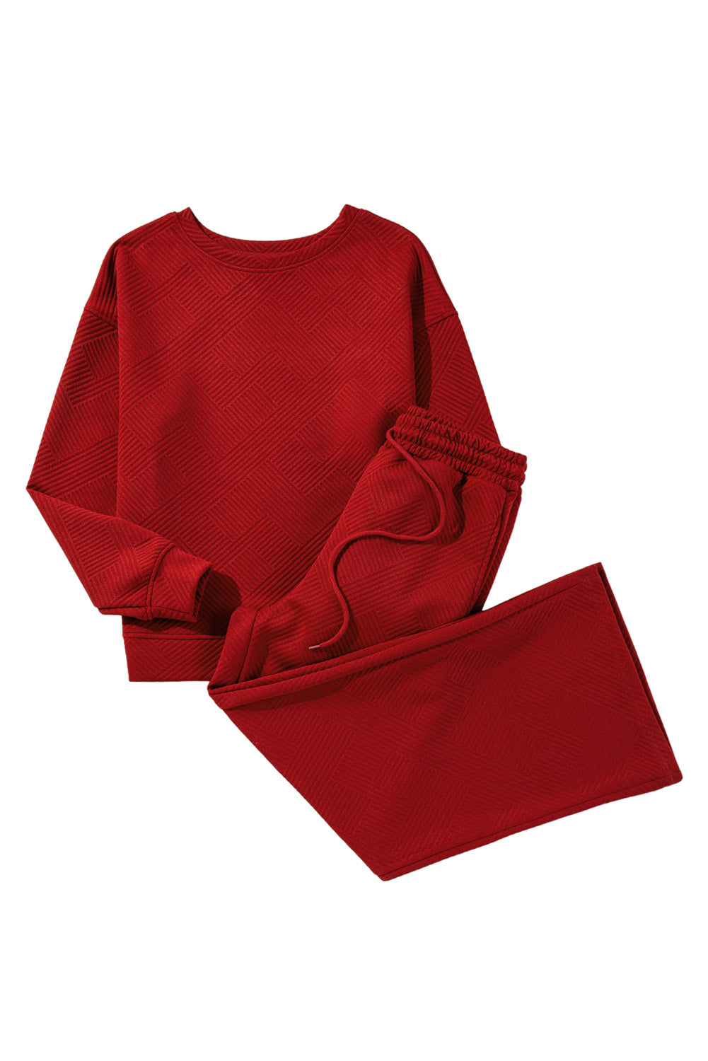 Strawberry Pink Textured Loose Slouchy Long Sleeve Top and Pants Set - Cowaa