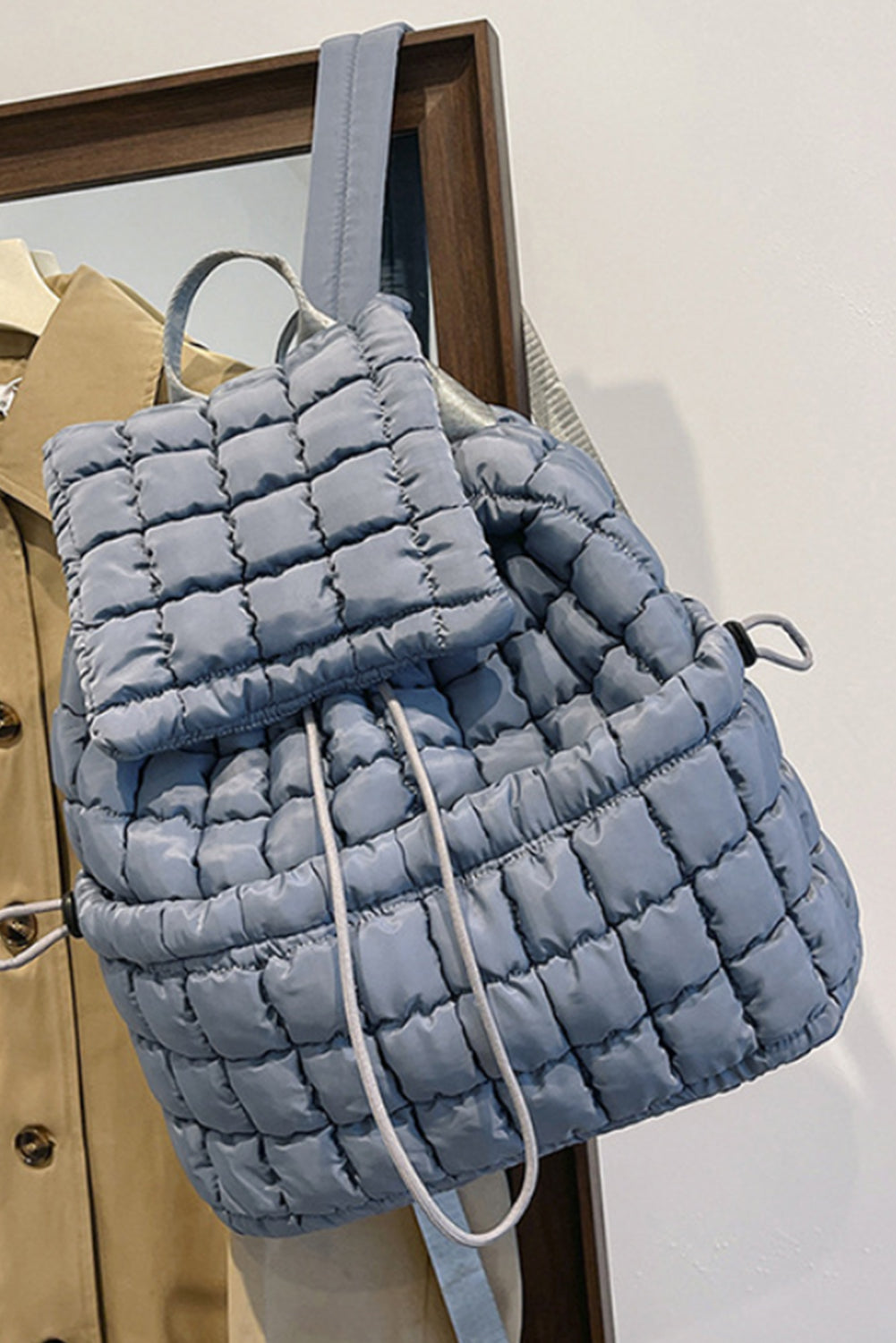 Solid Flapped Quilted Puffer Backpack