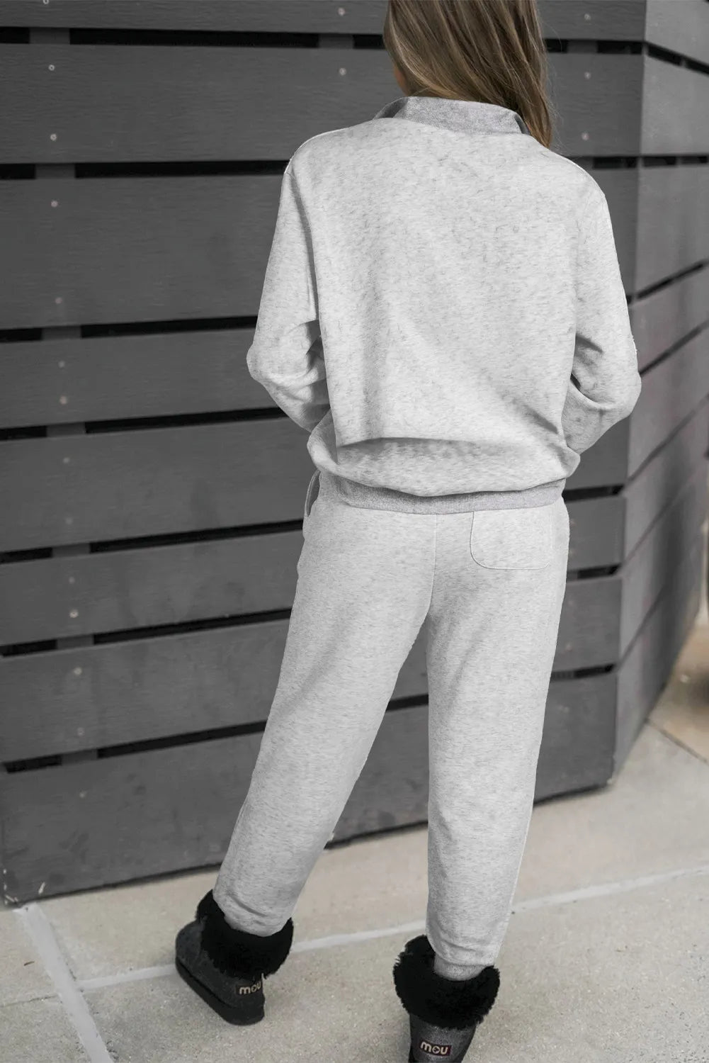 Quarter Zip Long Sleeve Top and Drawstring Pants Set - Cowaa