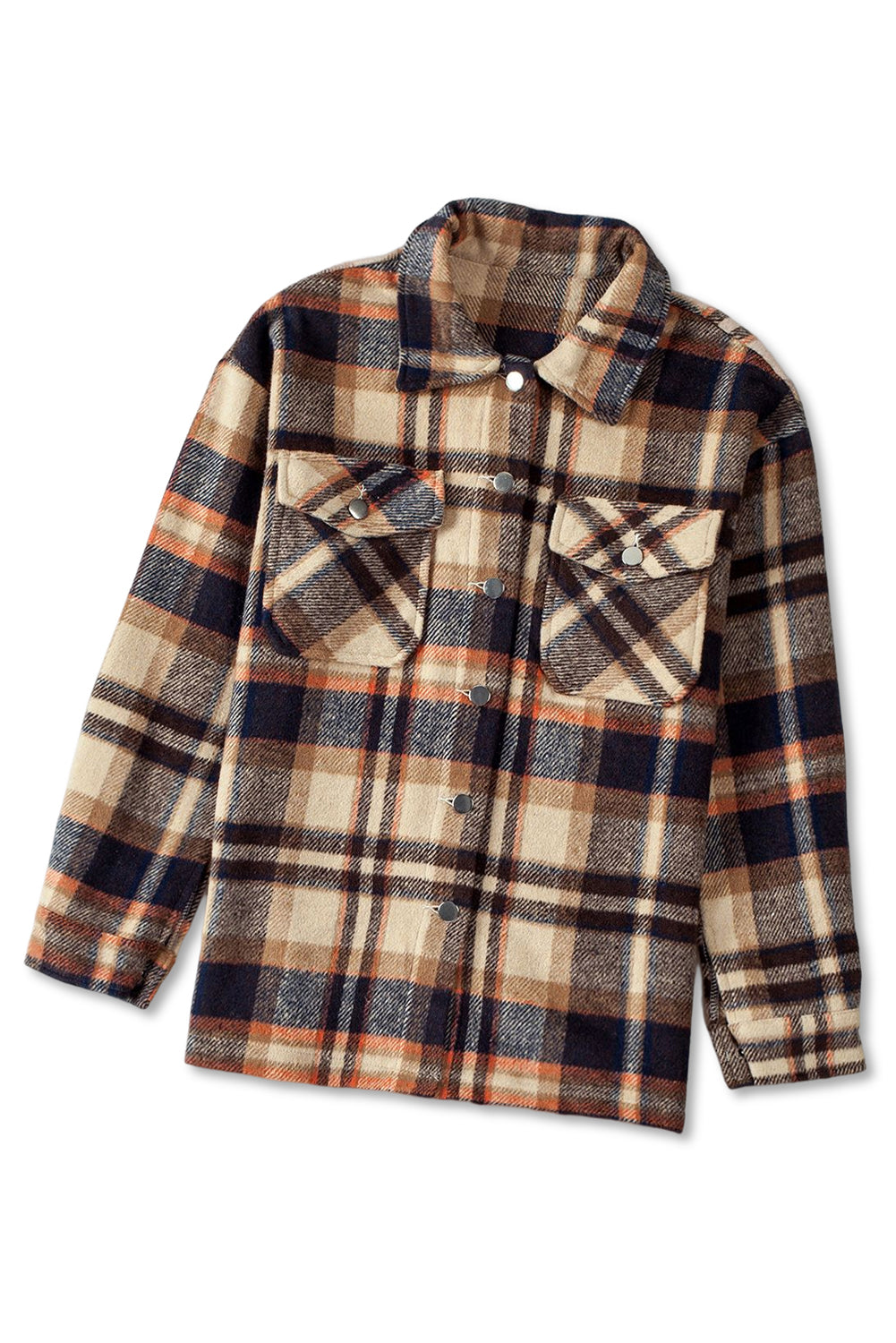 Plaid Button Front Pocket Shirt Shacket - Cowaa