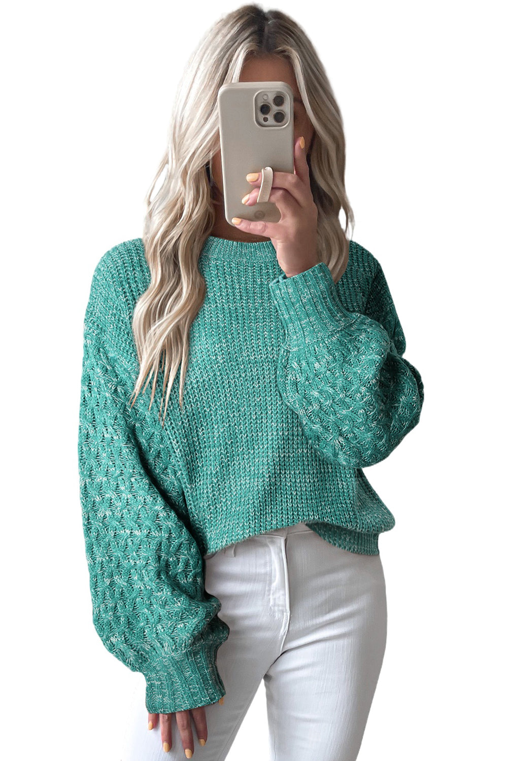 Parchment Chunky Knit Sleeve Drop Shoulder Sweater - Cowaa