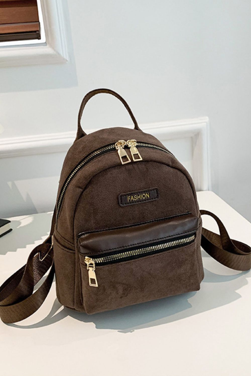 Suede Adjustable Strap Backpack Bag - Cowaa