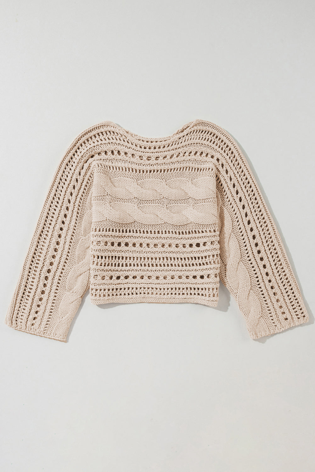 Beige Hollow-out Cable Knit Cropped Sweater