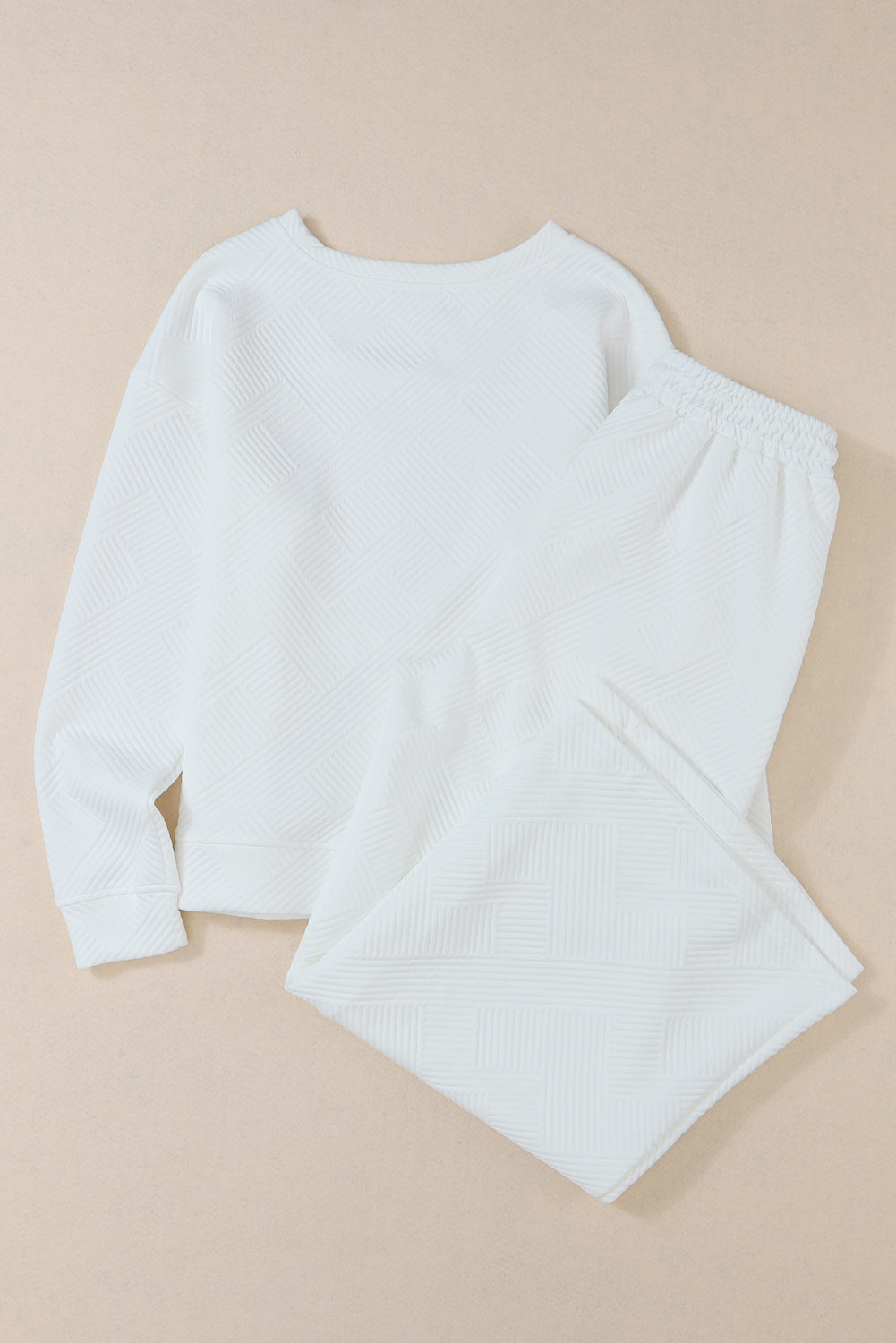 Strawberry Pink Textured Loose Slouchy Long Sleeve Top and Pants Set - Cowaa