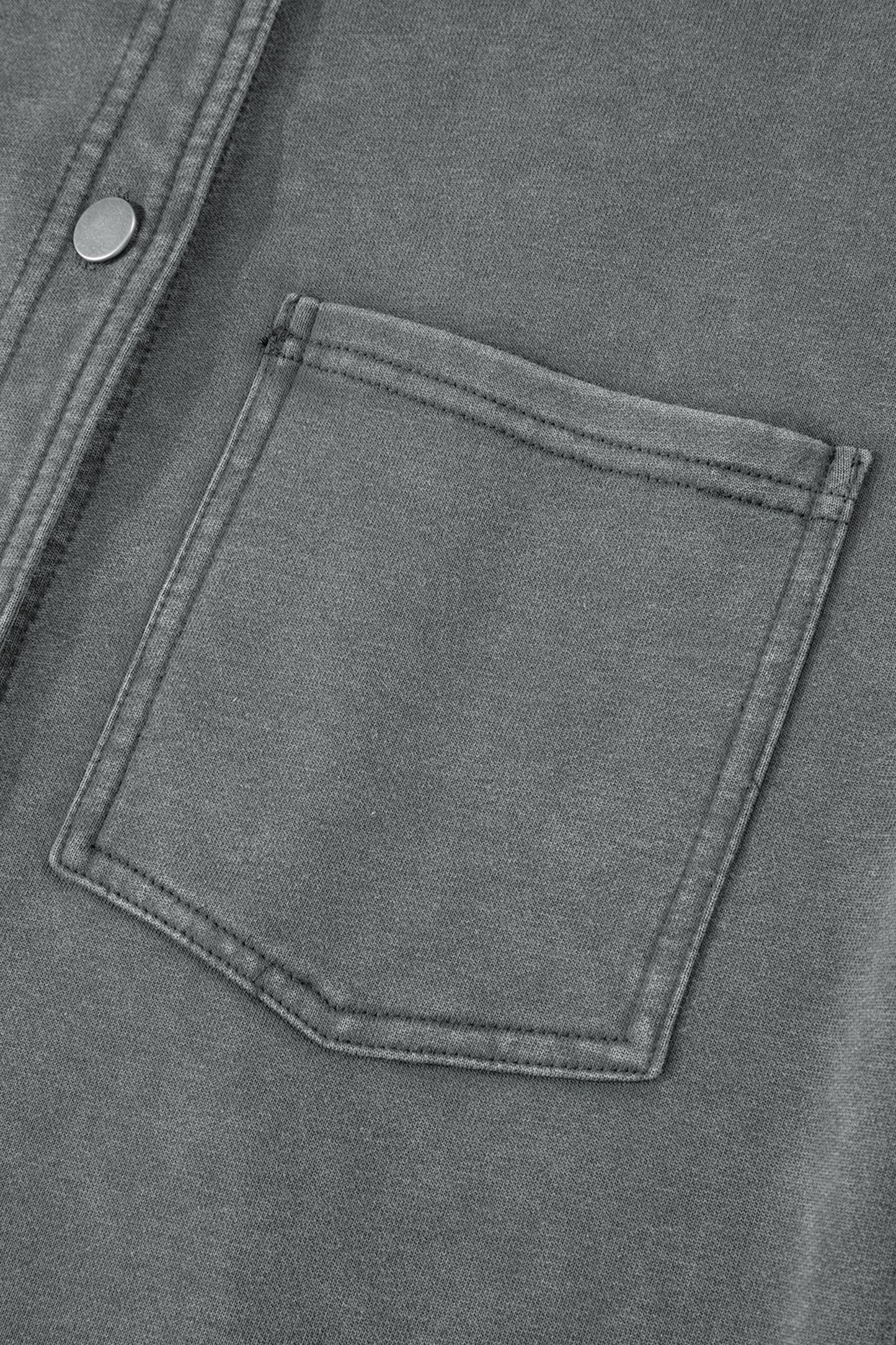 Medium Grey Mineral Wash Chest Pockets Drop Shoulder Shacket with Side Slit