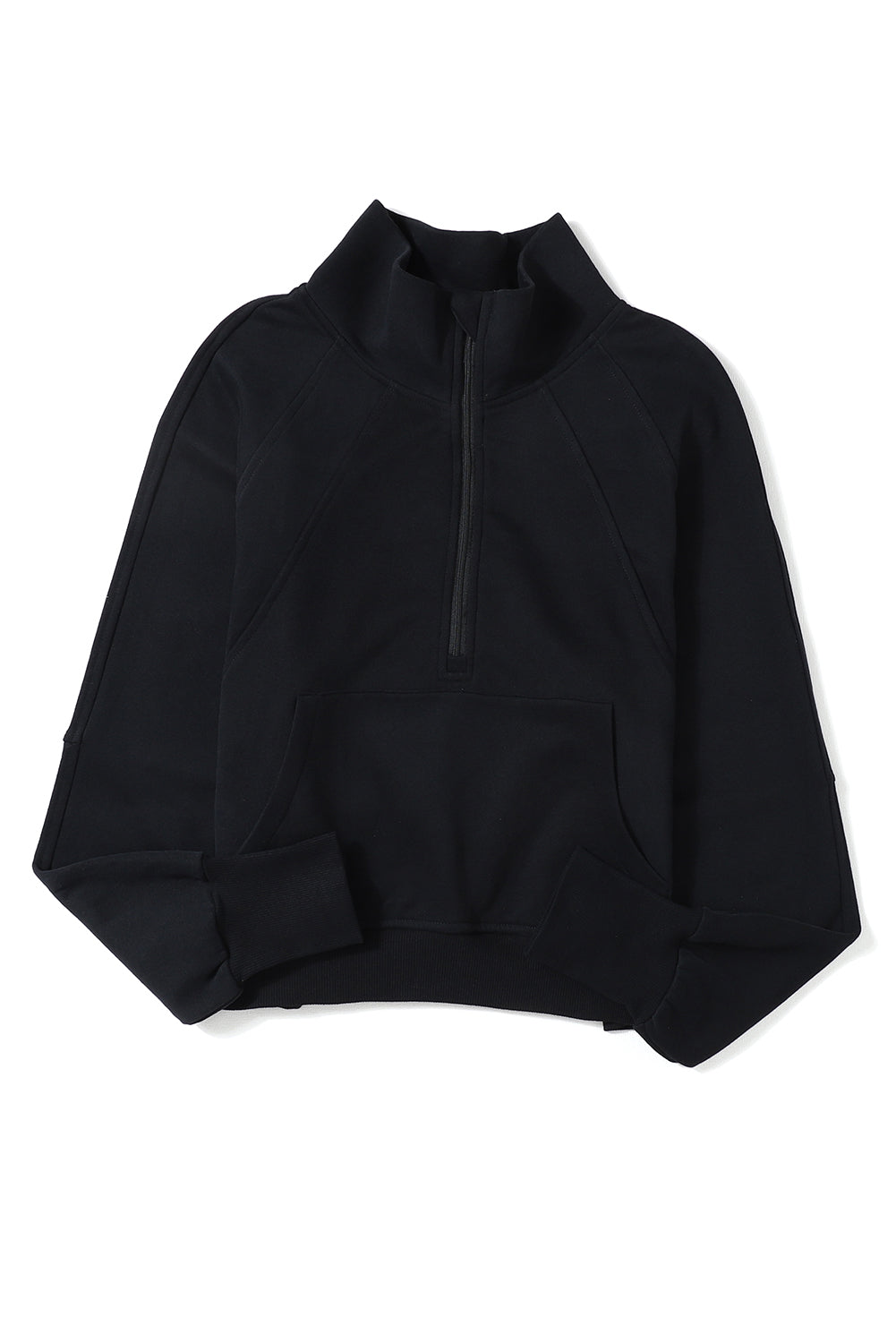 Brown Zip Up Stand Collar Thumbhole Sleeve Sweatshirt - Cowaa