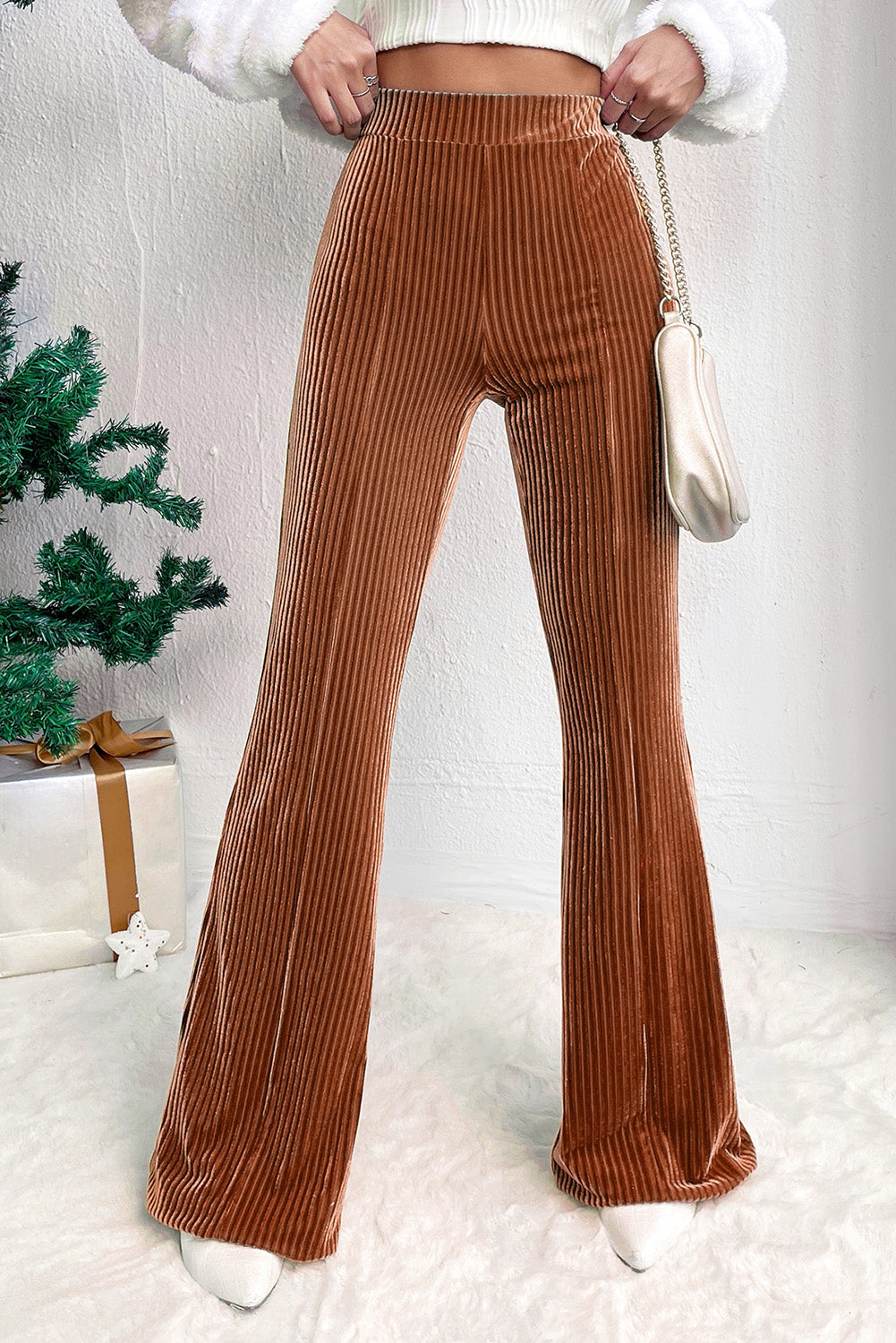 High Waist Corduroy Flare Pants - Cowaa
