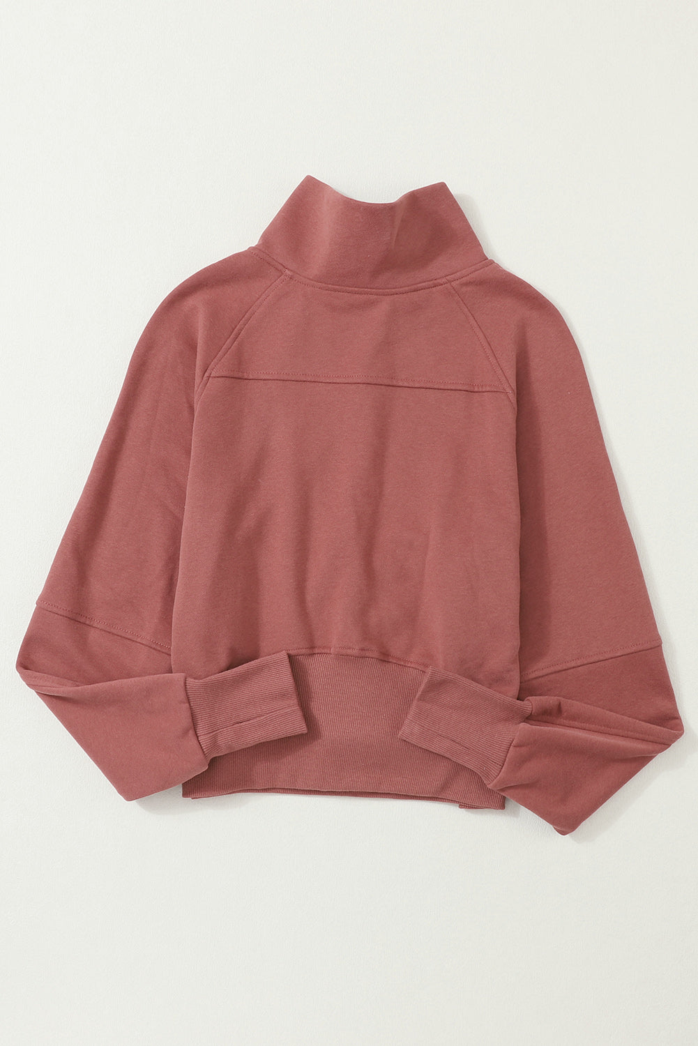 Brown Zip Up Stand Collar Thumbhole Sleeve Sweatshirt - Cowaa