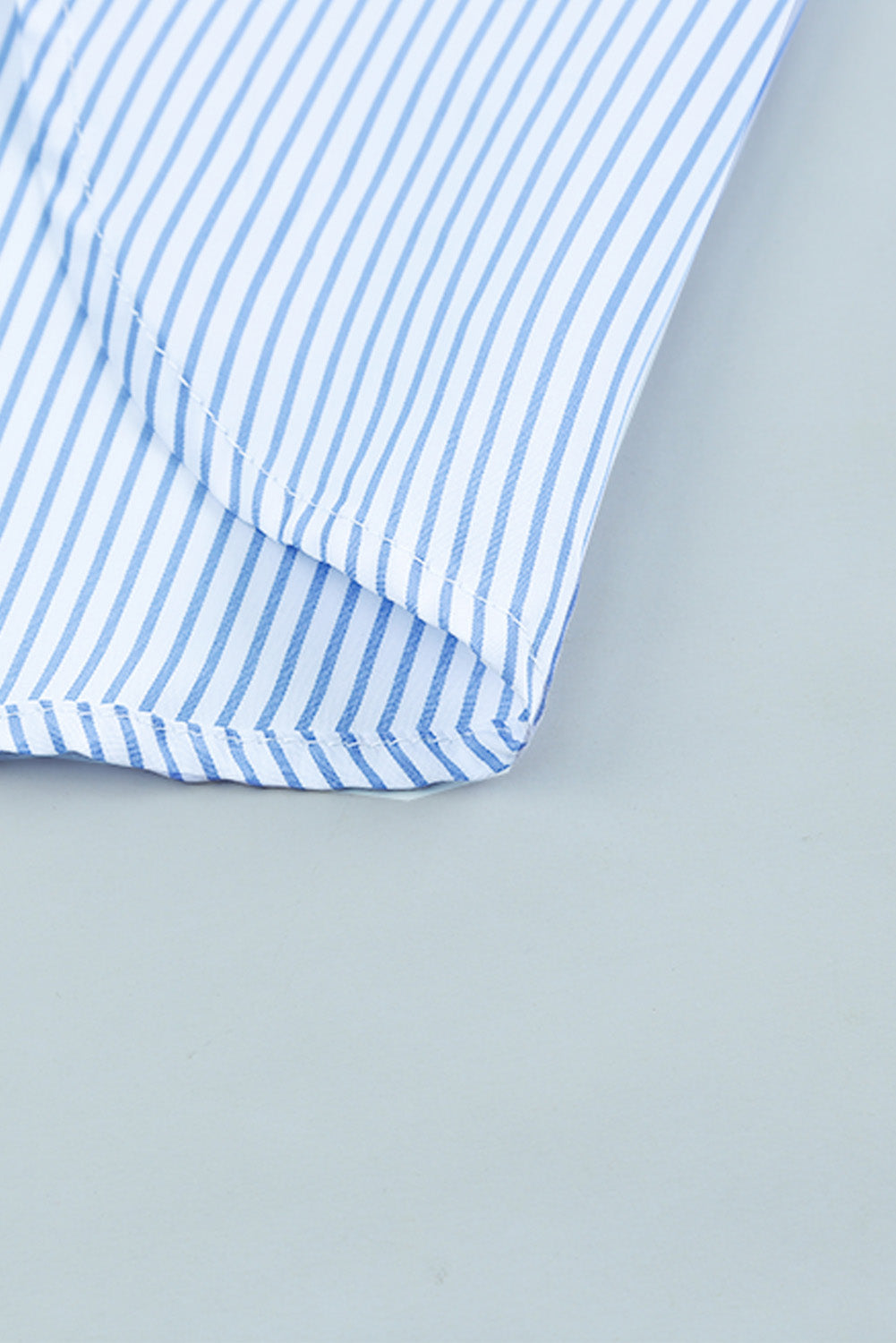 Black Striped Casual Shirred Cuffs Shirt - Cowaa
