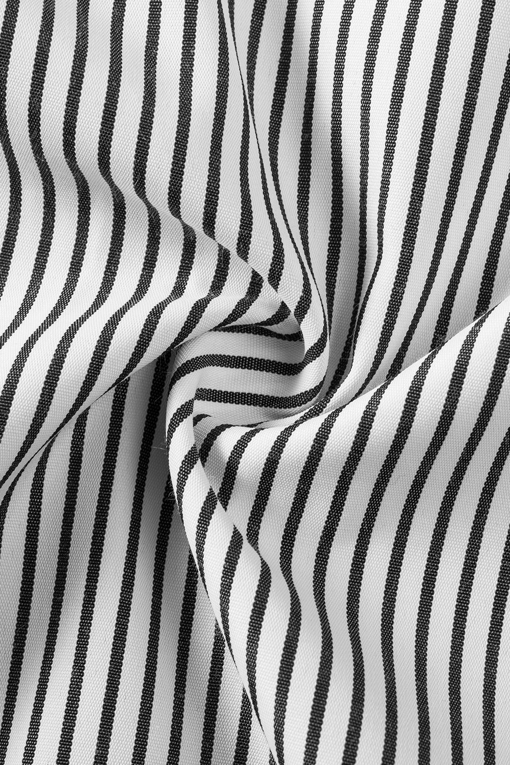 Black Striped Casual Shirred Cuffs Shirt - Cowaa
