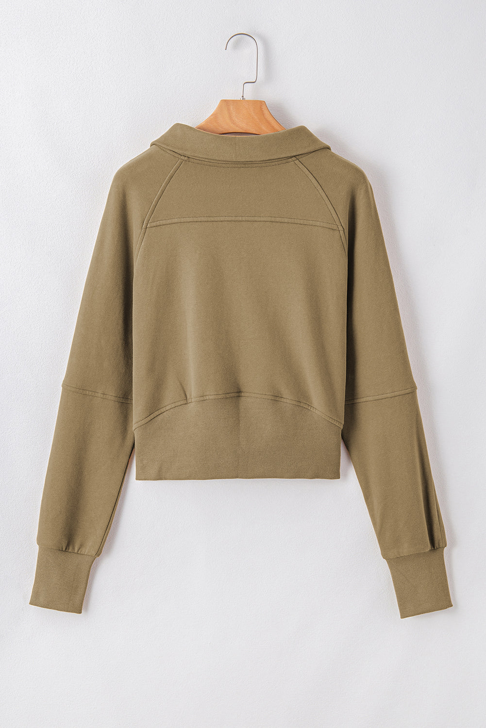 Brown Zip Up Stand Collar Thumbhole Sleeve Sweatshirt - Cowaa