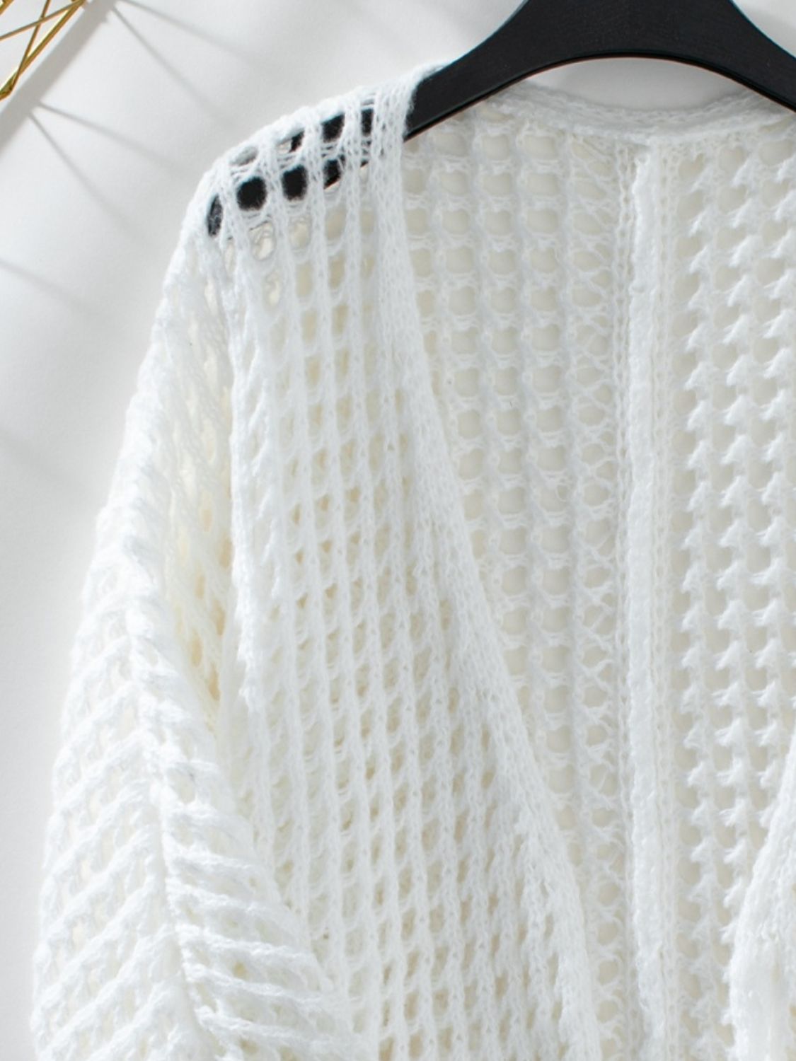 Openwork Open Front Long Sleeve Cardigan - Cowaa