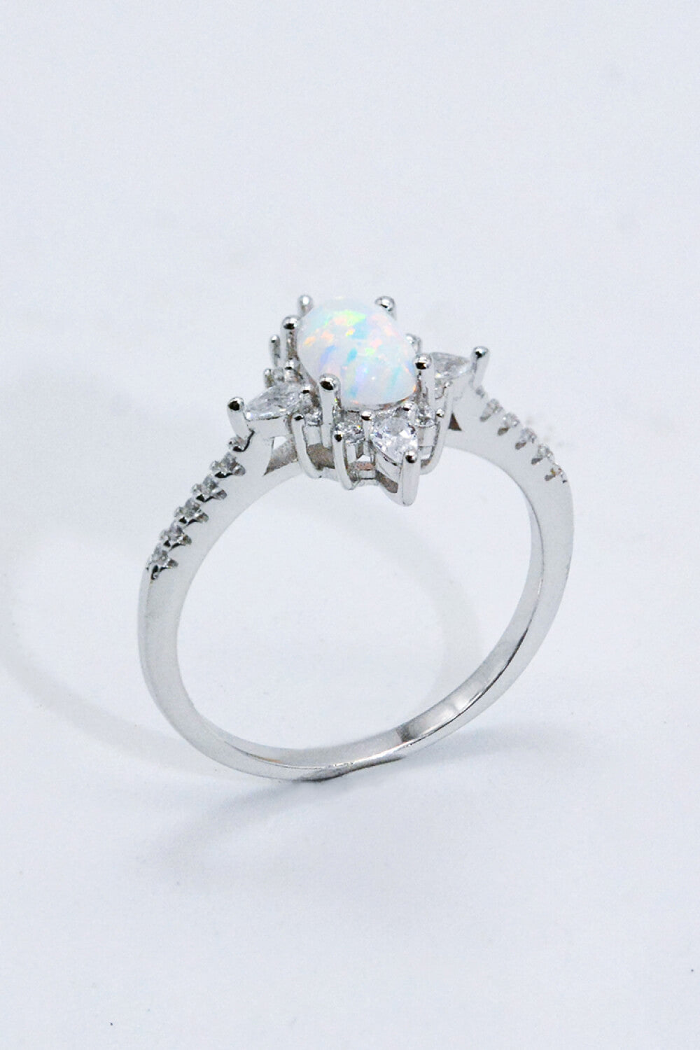 Platinum-Plated Opal and Zircon Ring - Cowaa