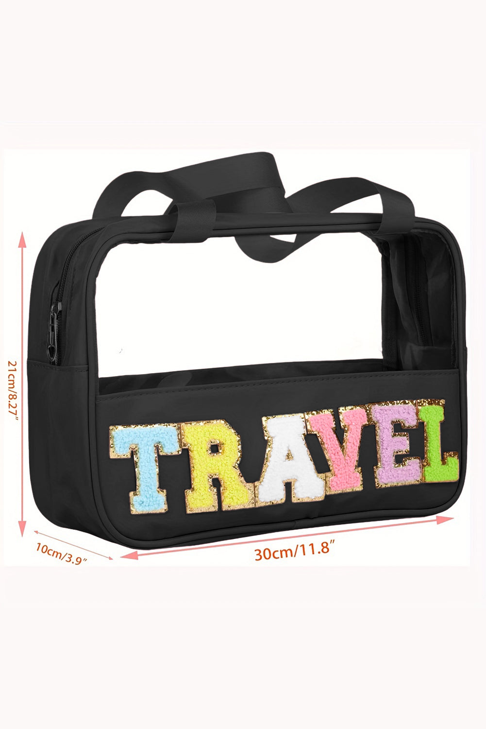 Travel Chenille Letter Clear PVC Makeup Bag - Cowaa