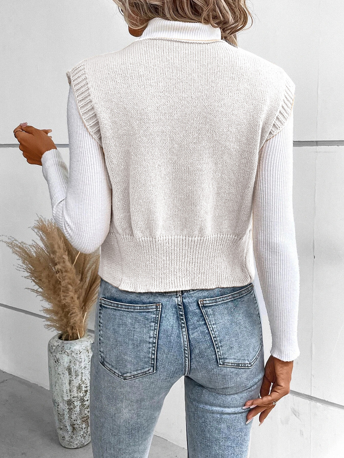 Full Size Button Up V-Neck Sweater Vest - Cowaa