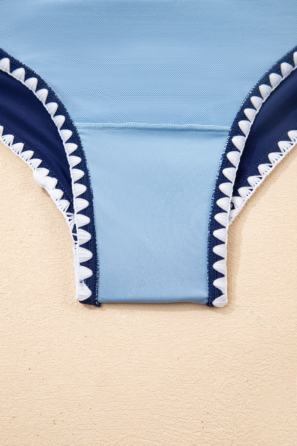 Beau Blue Ric Rac Trim Contrasted Patchwork Cutout One Piece Swimsuit - Cowaa