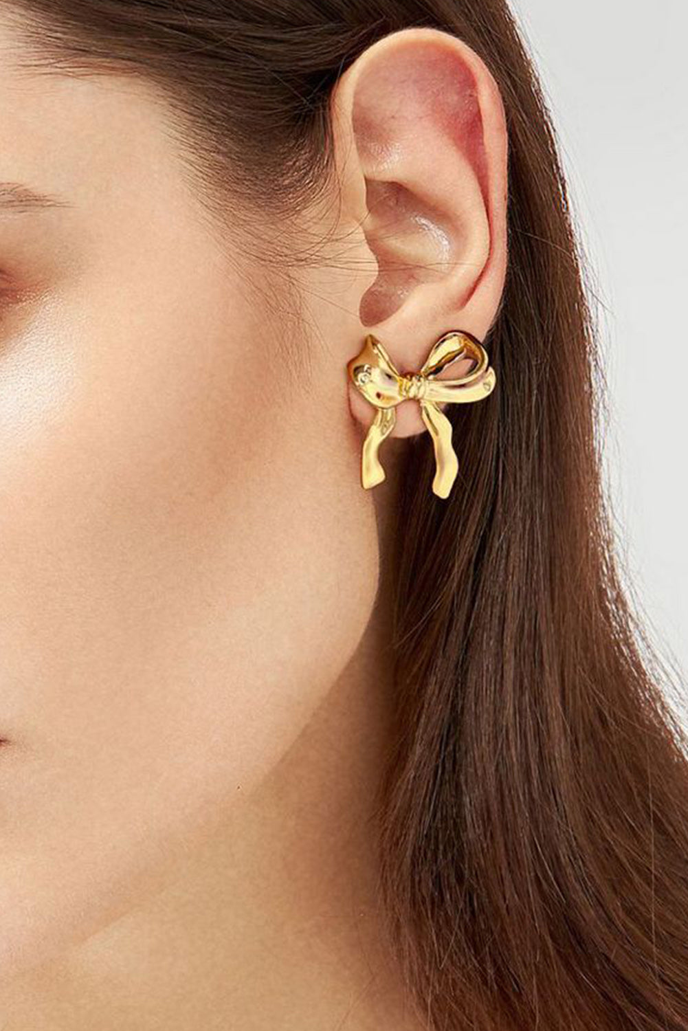 Gold Elegant Ribbon Bow Shape Stud Earrings - Cowaa