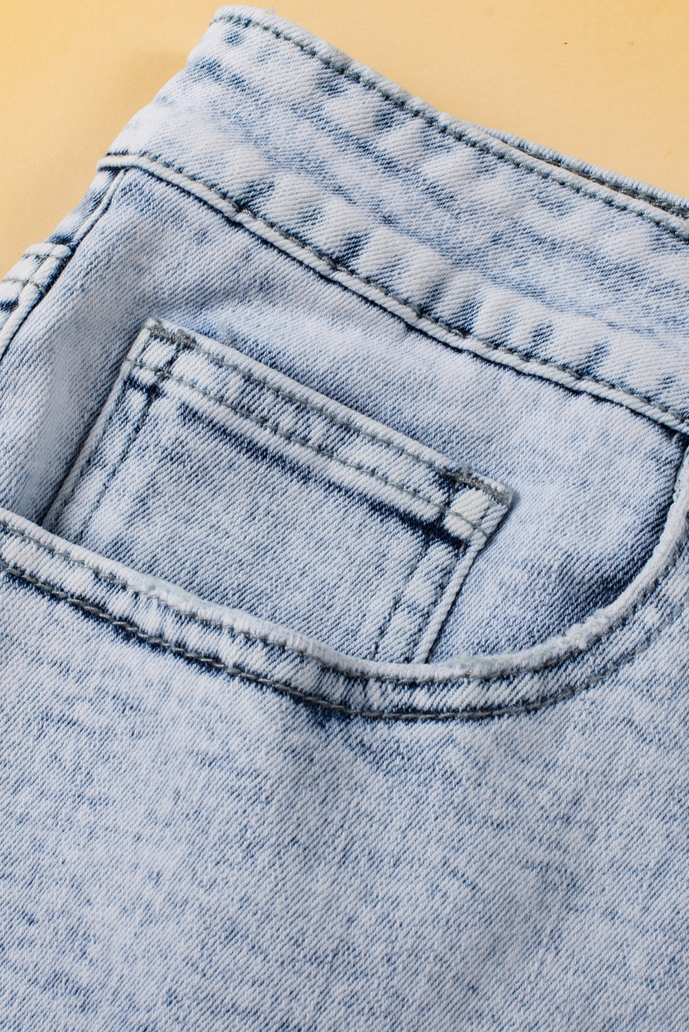 Light Blue Acid Wash Crossed Raw Edge Denim Shorts - Cowaa