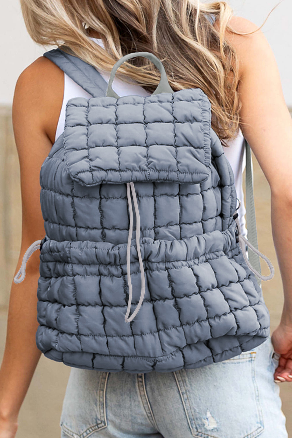 Solid Flapped Quilted Puffer Backpack