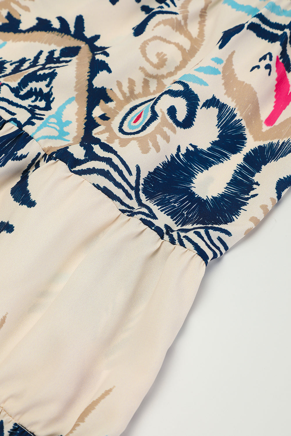 White Ethnic Print Boho Button Tiered Mini Dress - Cowaa