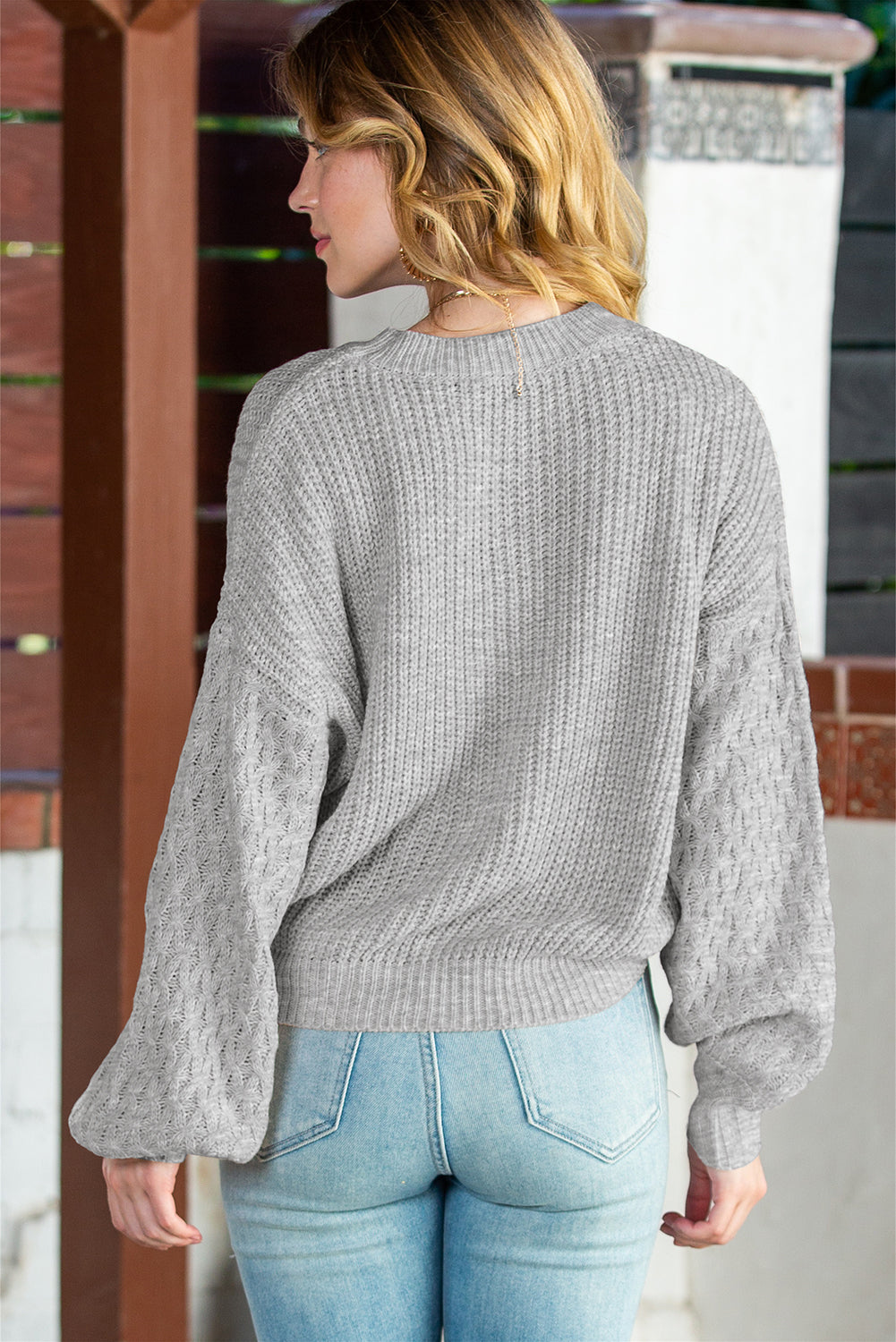 Parchment Chunky Knit Sleeve Drop Shoulder Sweater - Cowaa