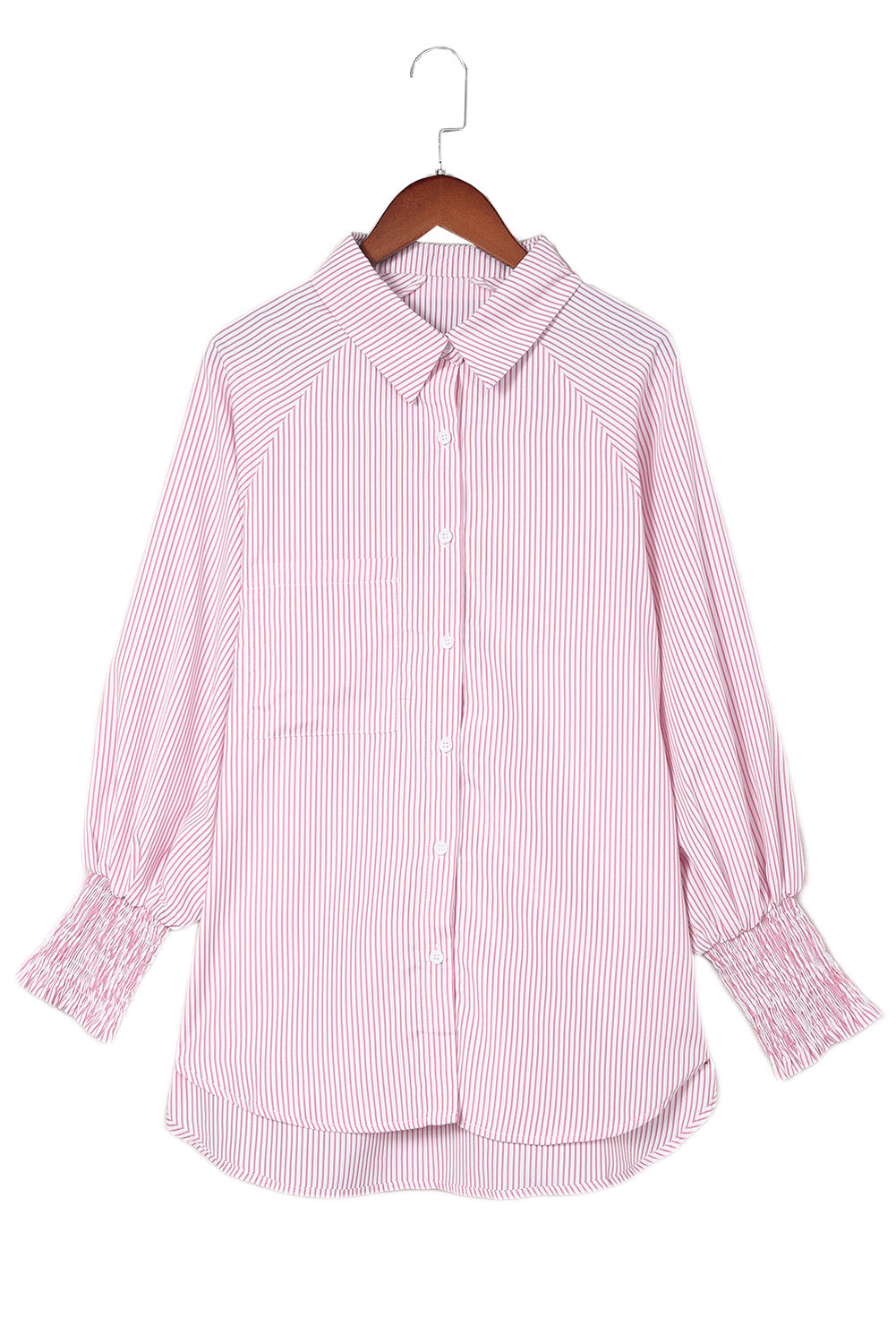 Black Striped Casual Shirred Cuffs Shirt - Cowaa