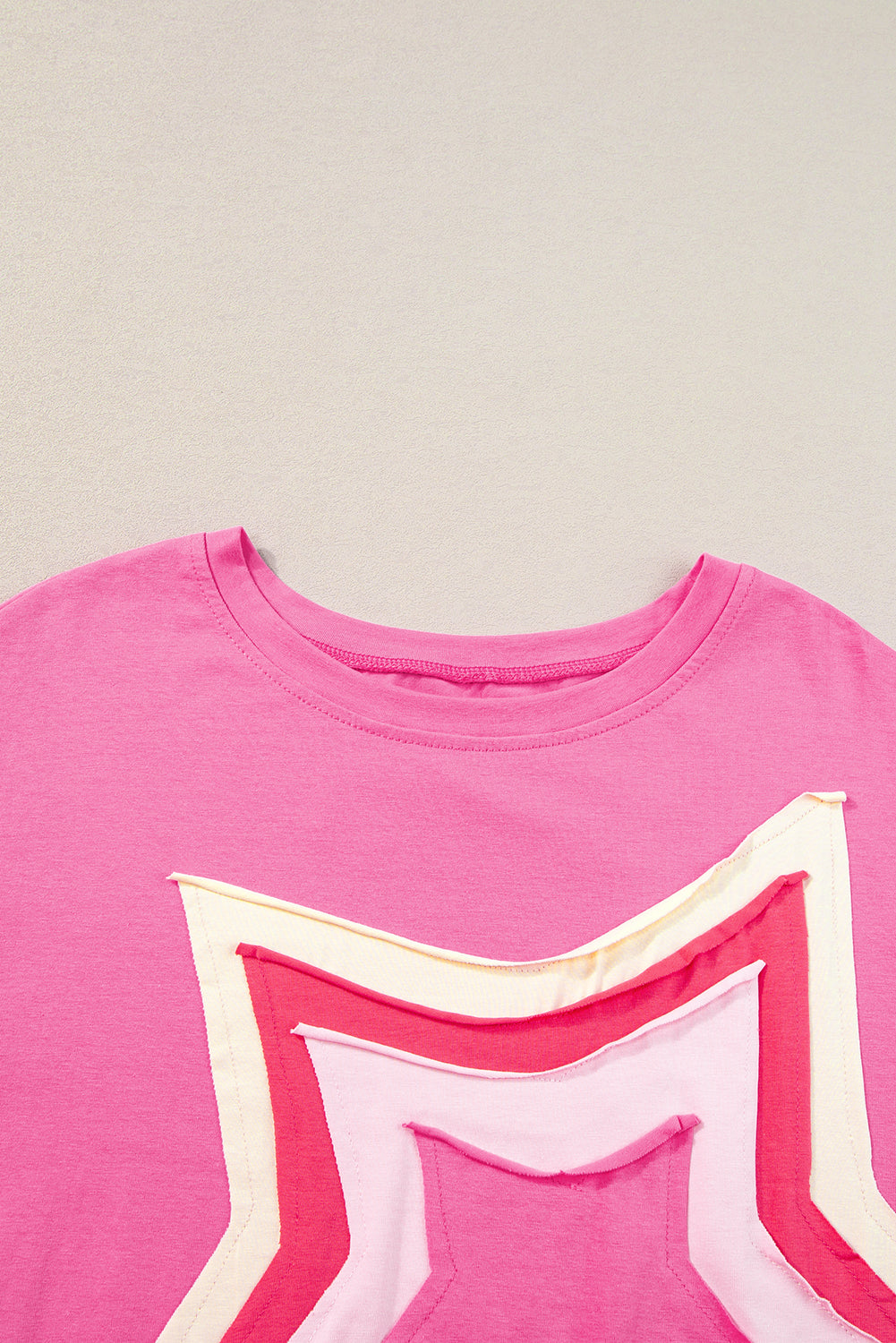 White Colorblock Star Patched Half Sleeve Oversized Tee - Cowaa
