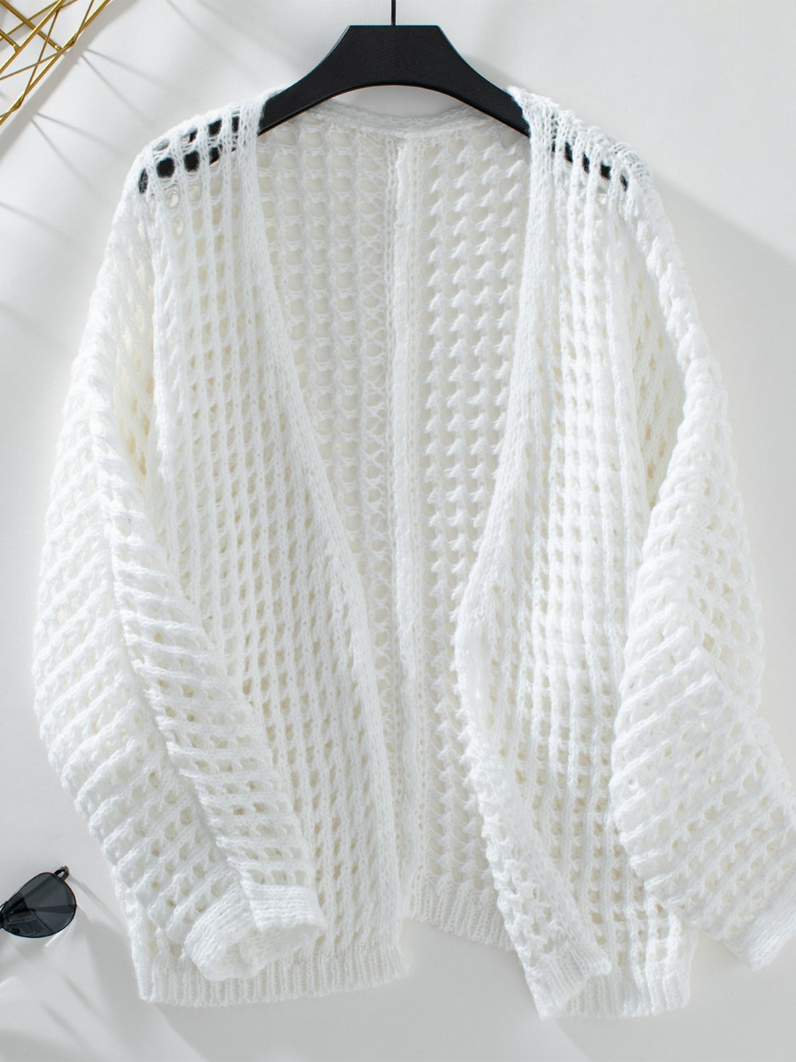 Openwork Open Front Long Sleeve Cardigan - Cowaa