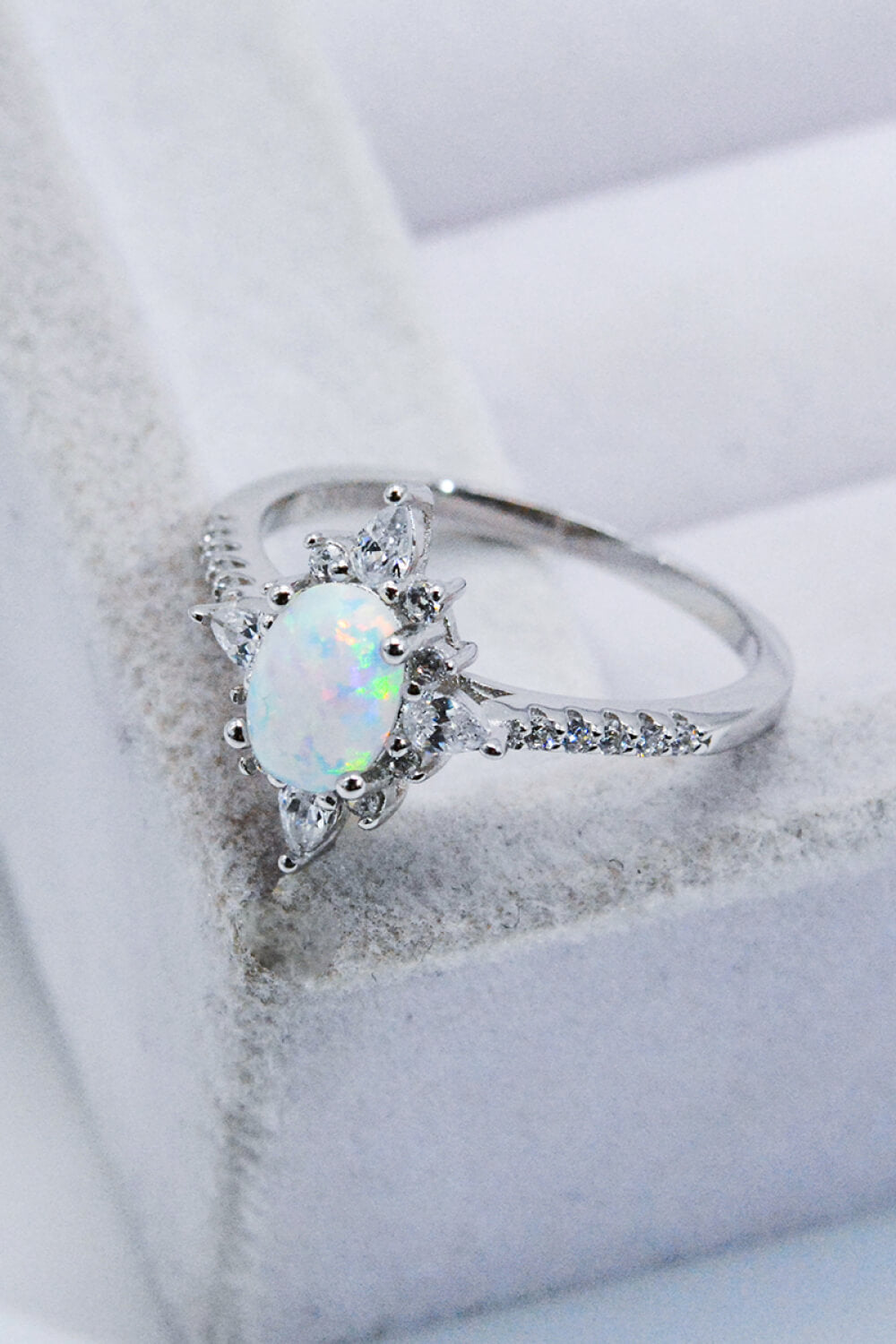 Platinum-Plated Opal and Zircon Ring - Cowaa