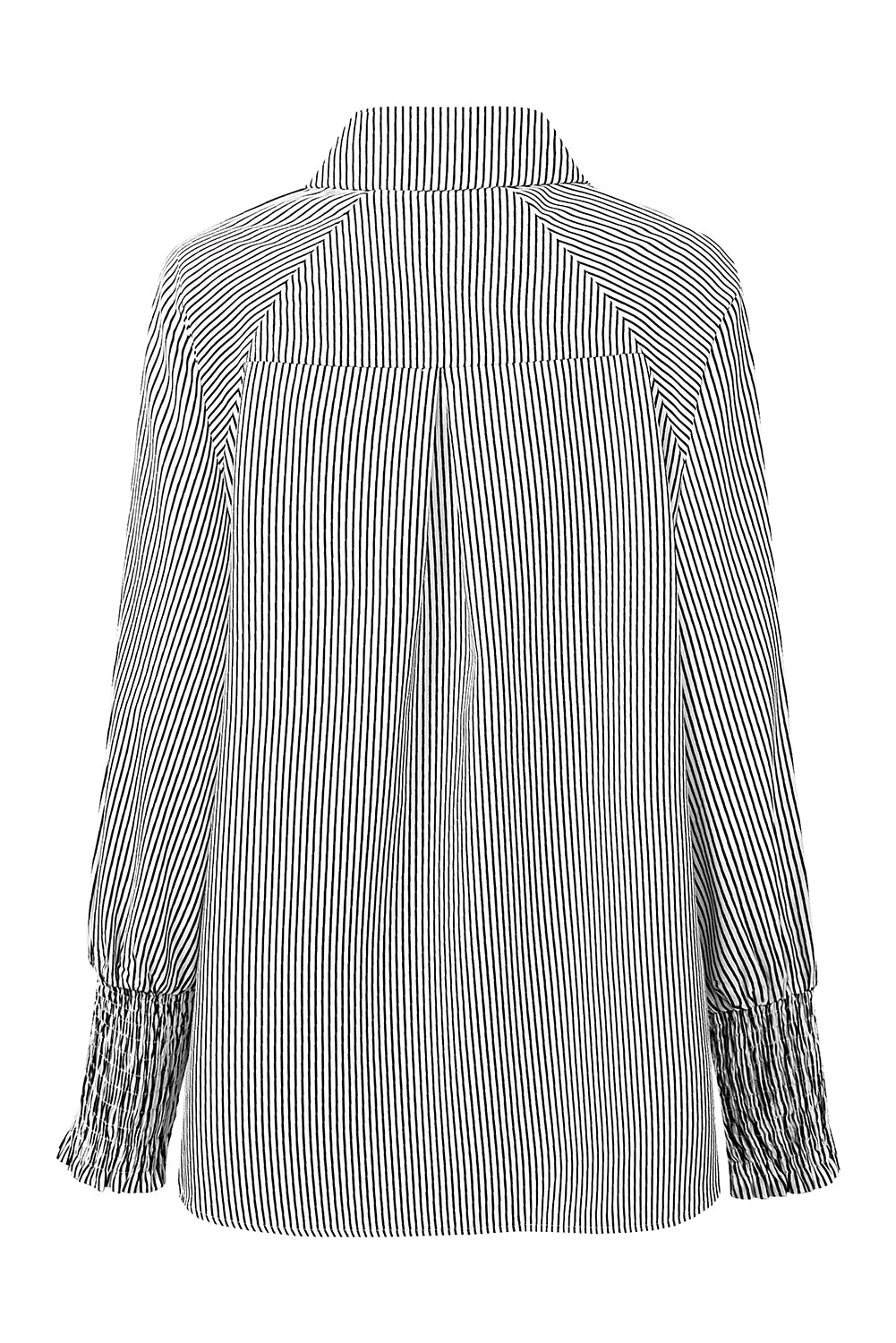 Black Striped Casual Shirred Cuffs Shirt - Cowaa