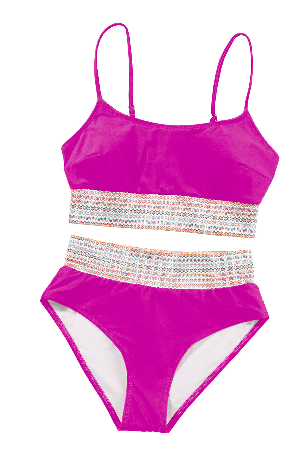 Black Striped Patchwork Spaghetti Strap High Waist Bikini Set - Cowaa