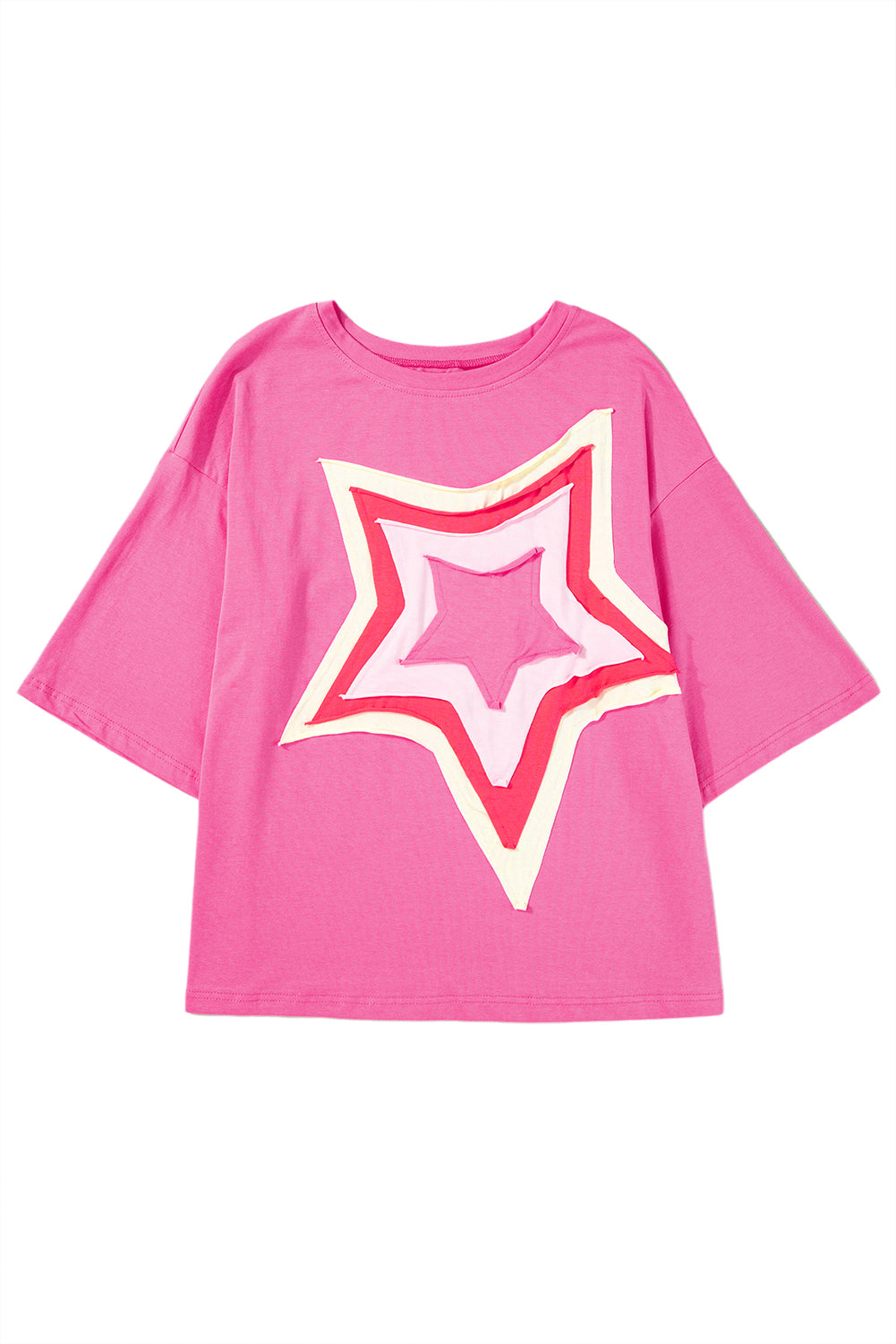 White Colorblock Star Patched Half Sleeve Oversized Tee - Cowaa