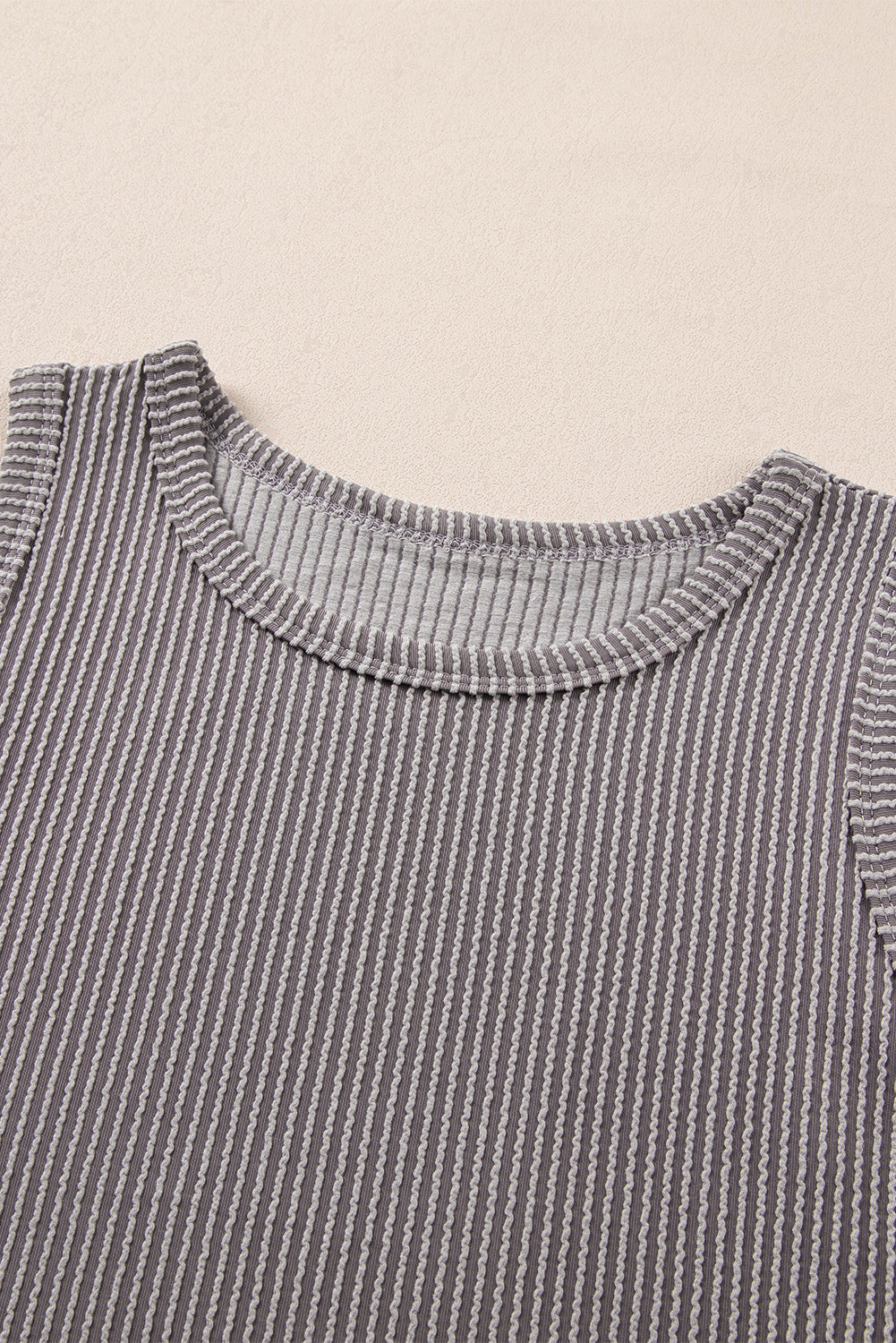 Medium Grey Corded Sleeveless Top and Pocketed Shorts Set - Cowaa
