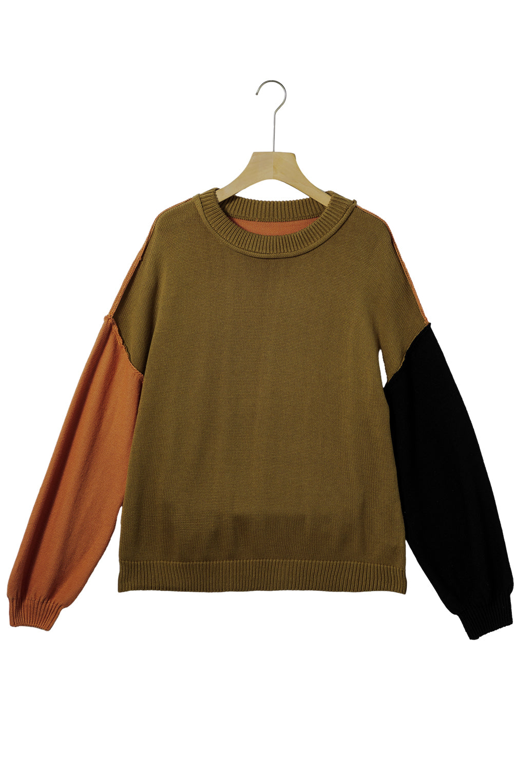 Bishop Sleeve Exposed Seam Ribbed Trim Sweater - Cowaa
