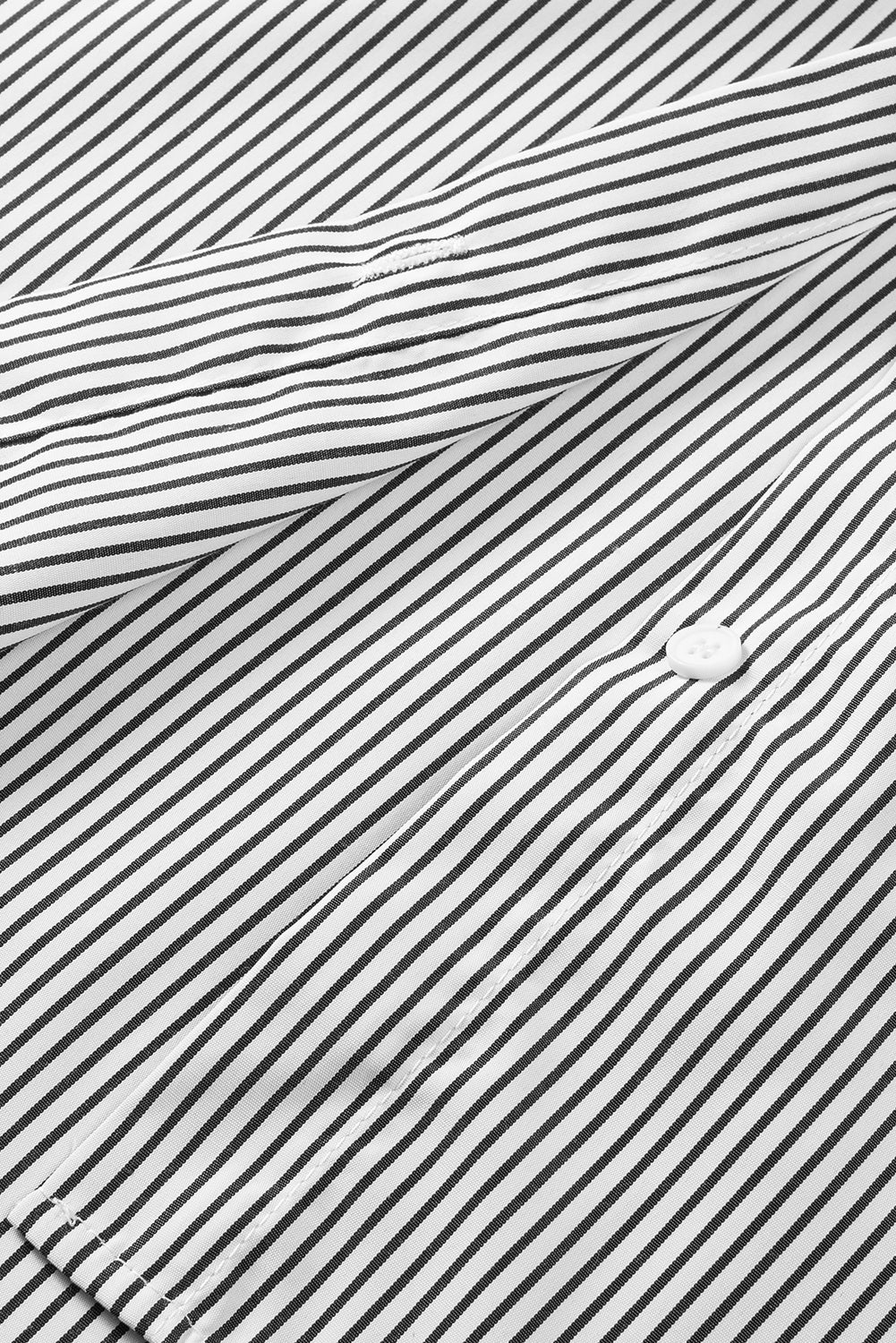 Black Striped Casual Shirred Cuffs Shirt - Cowaa
