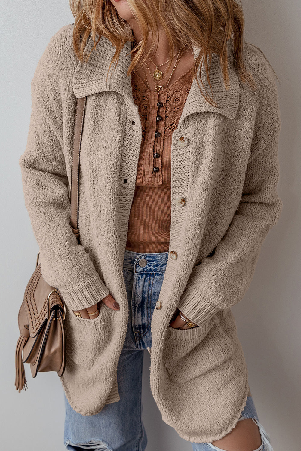 Jet Stream Collared Drop Shoulder Button Up Cardigan with Pocket - Cowaa