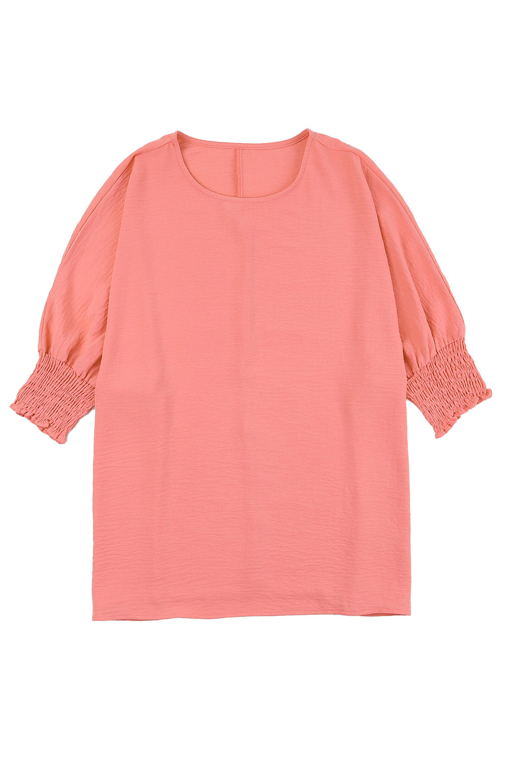 Apricot Solid Casual Smocked Cuffs Batwing Sleeve Blouse - Cowaa