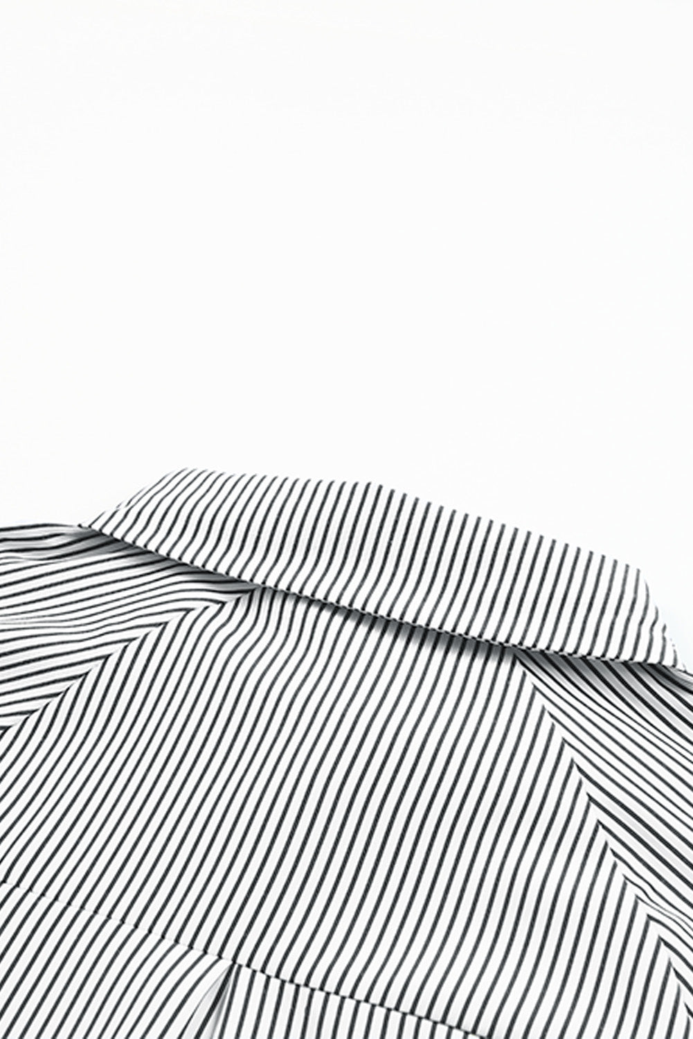 Black Striped Casual Shirred Cuffs Shirt - Cowaa