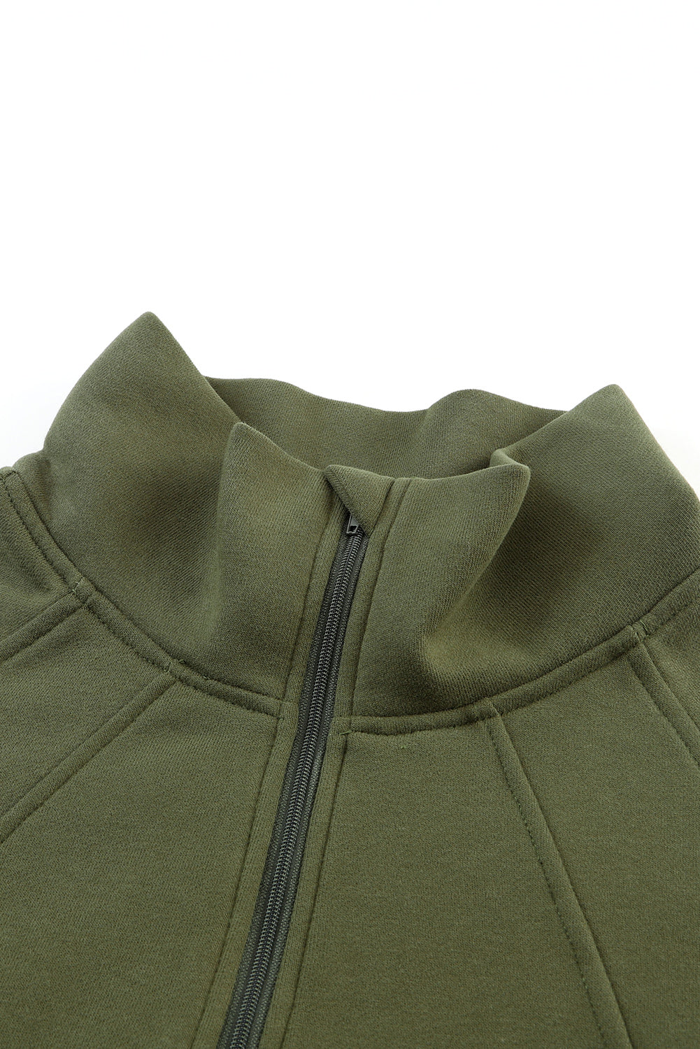 Brown Zip Up Stand Collar Thumbhole Sleeve Sweatshirt - Cowaa