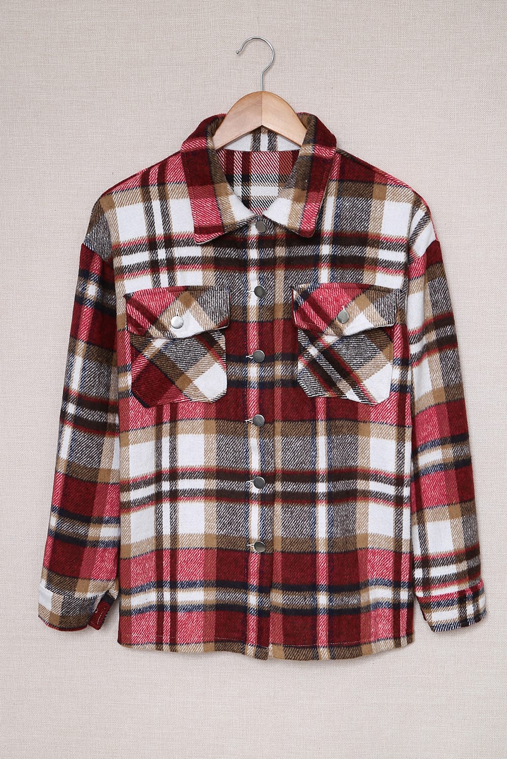 Plaid Button Front Pocket Shirt Shacket - Cowaa