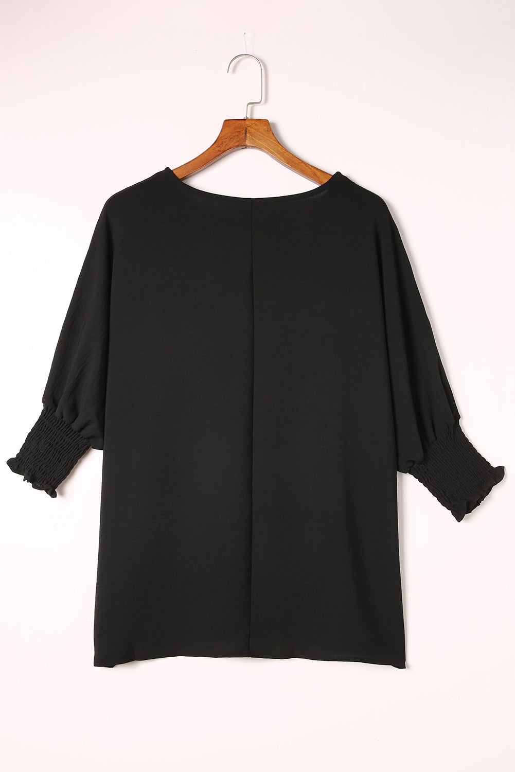 Apricot Solid Casual Smocked Cuffs Batwing Sleeve Blouse - Cowaa