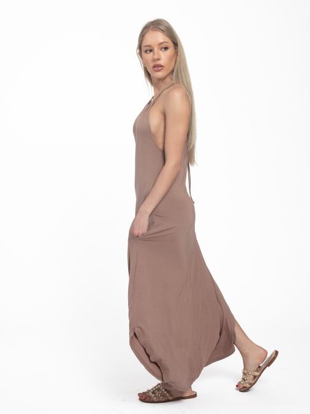 Brown Summer Halter Sleeveless Maxi Dress - Cowaa