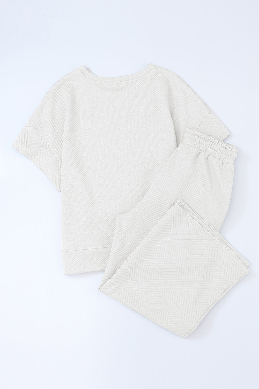 Navy Blue Textured Loose Fit T Shirt and Drawstring Pants Set - Cowaa