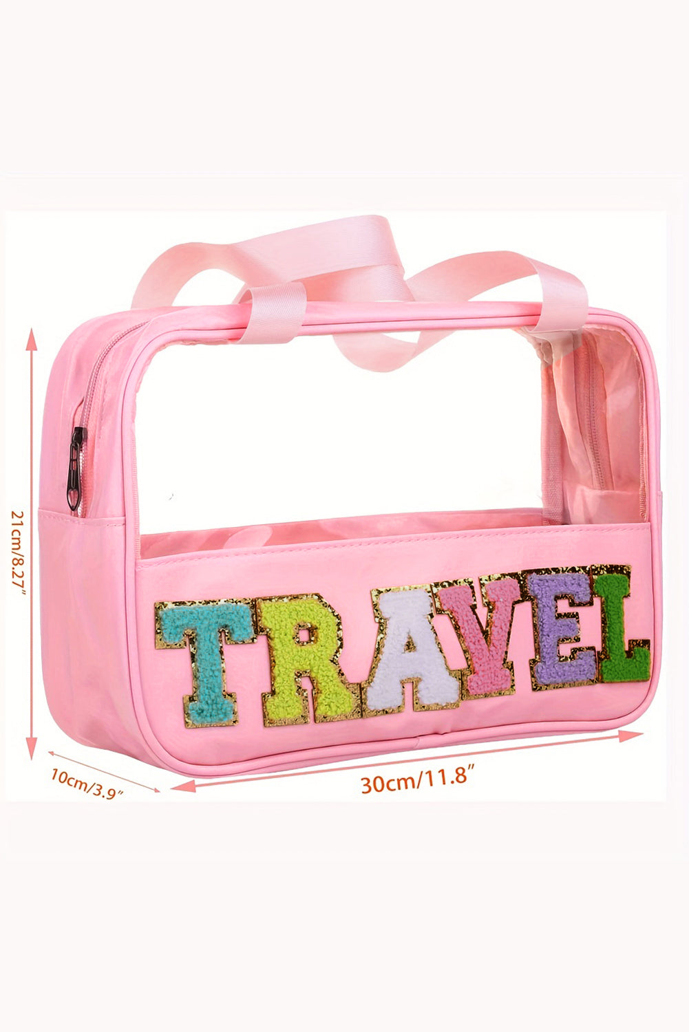 Travel Chenille Letter Clear PVC Makeup Bag - Cowaa