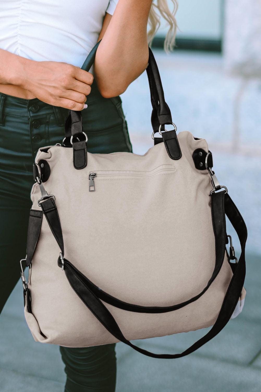 Beige Star Canvas Tote Bag - Cowaa