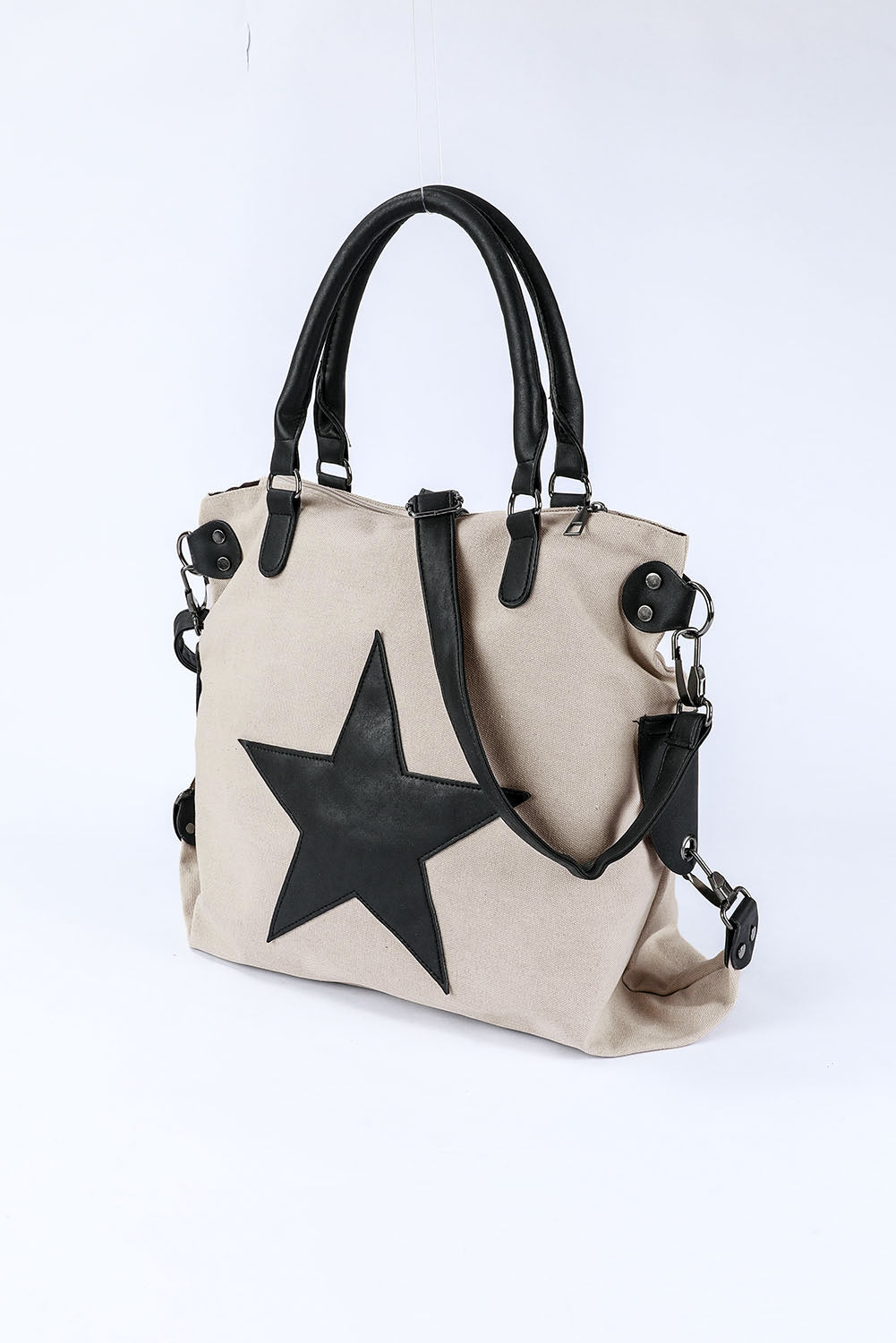 Beige Star Canvas Tote Bag - Cowaa