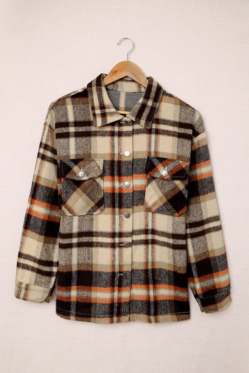 Plaid Button Front Pocket Shirt Shacket - Cowaa