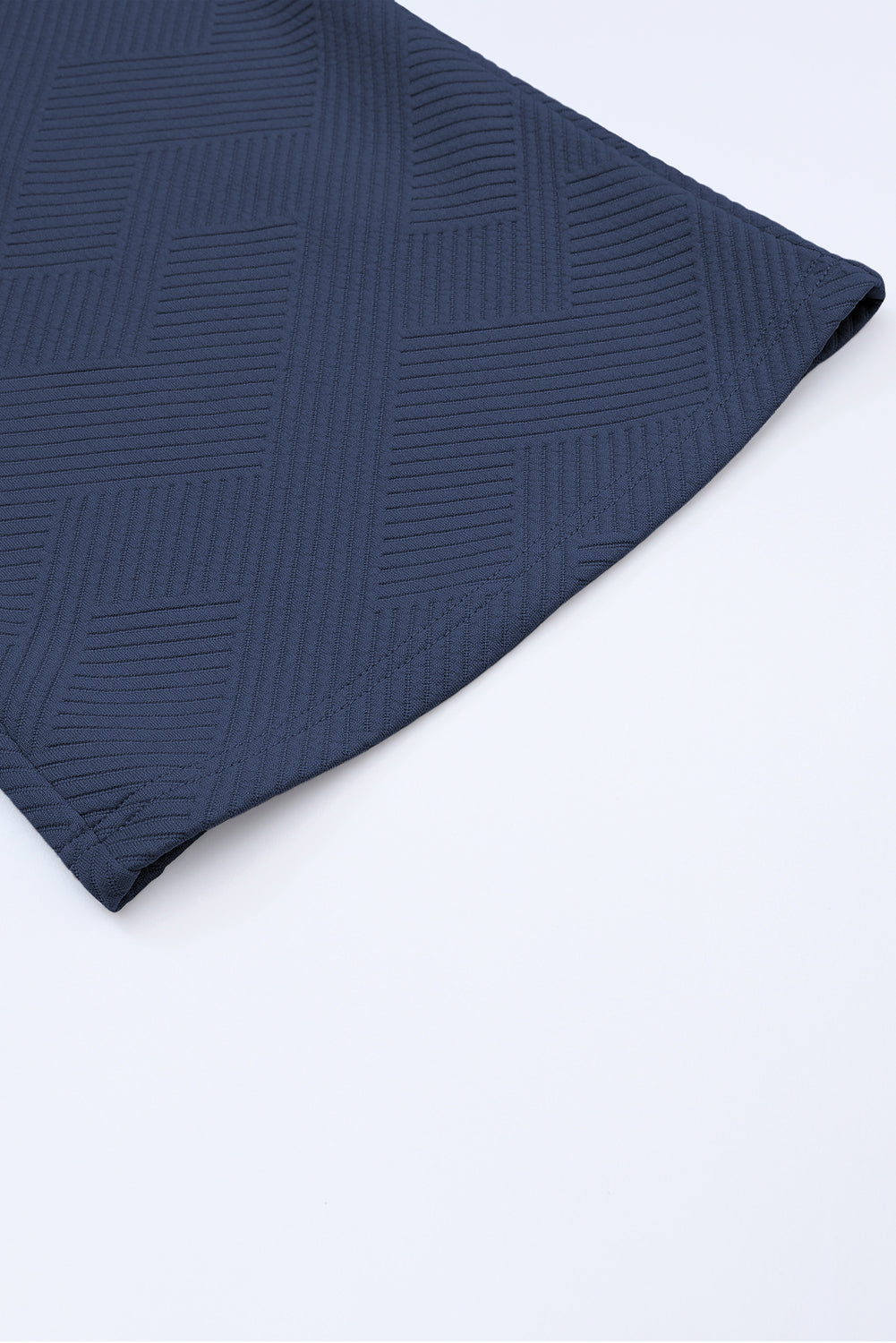 Navy Blue Textured Loose Fit T Shirt and Drawstring Pants Set - Cowaa
