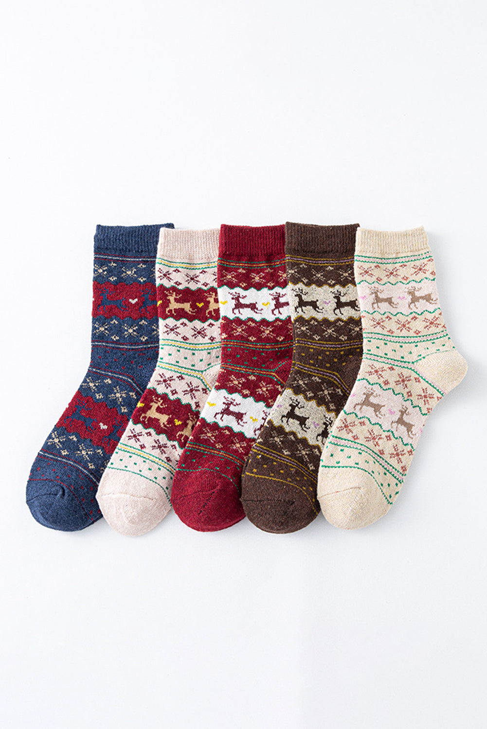 Parchment 5 Pairs Christmas Reindeer Print Socks Set