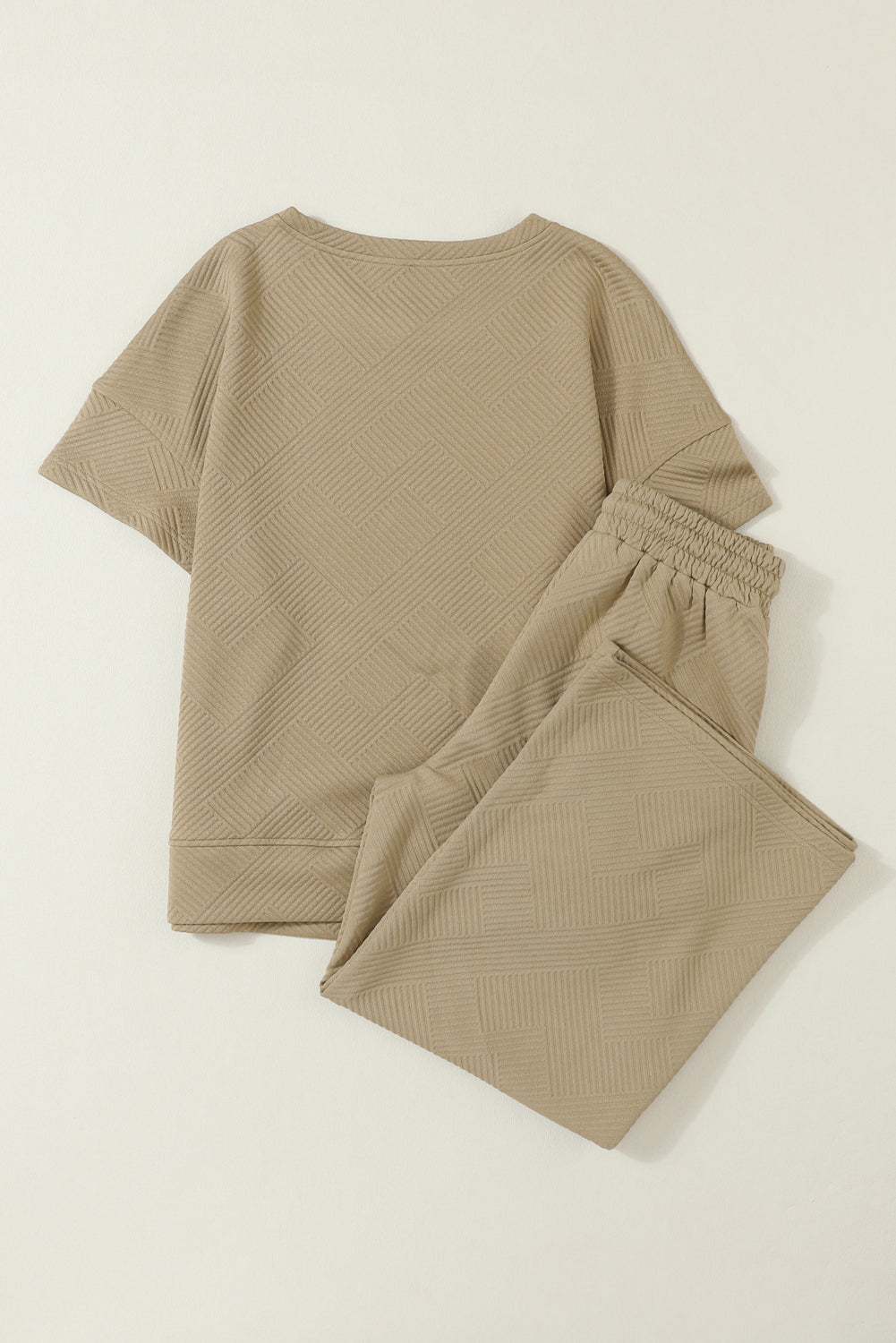 Navy Blue Textured Loose Fit T Shirt and Drawstring Pants Set - Cowaa